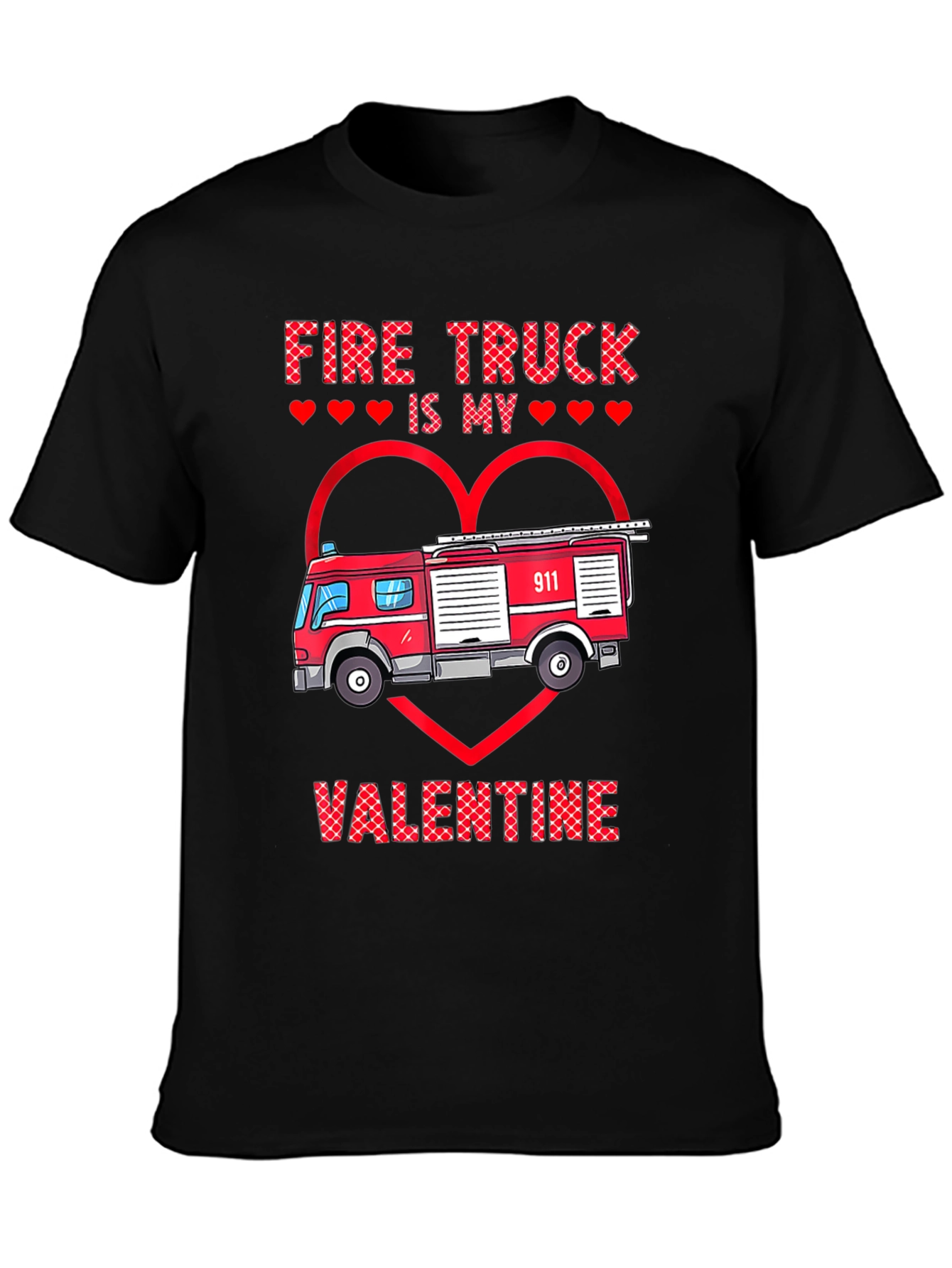 Black Fire Truck Valentine's Day Graphic Tee view 3