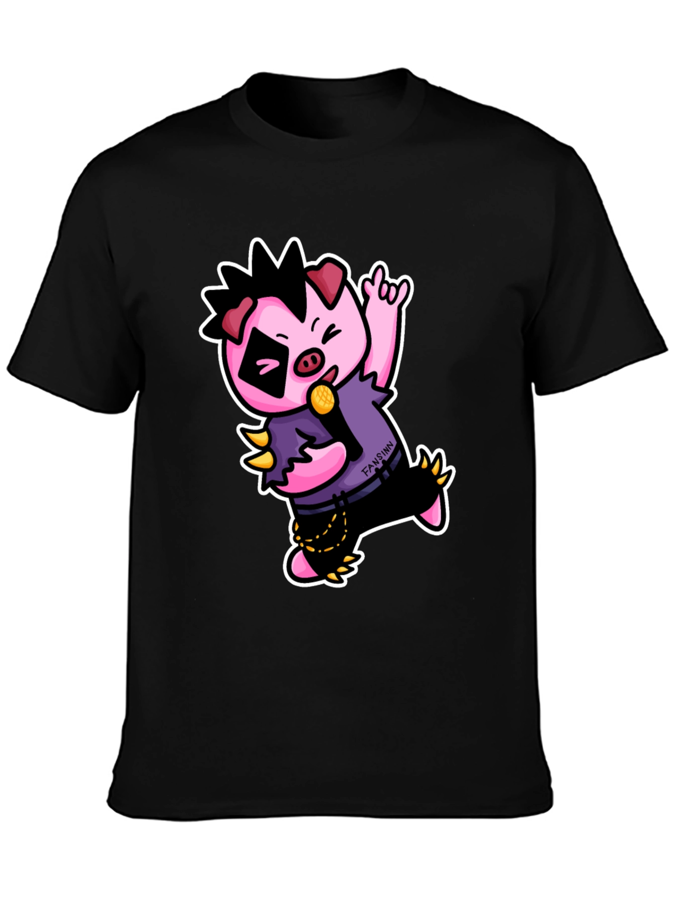 Black Cool Punk Pig T-Shirt - Black view 3