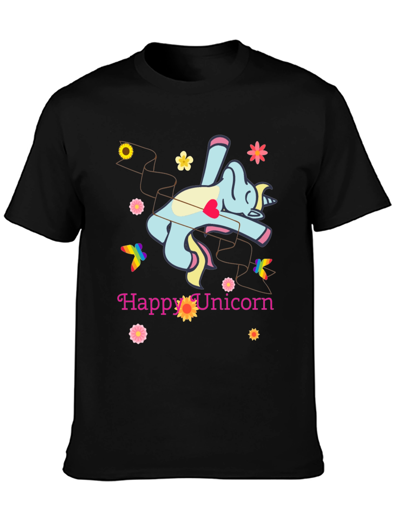 Black Happy Unicorn Graphic T-Shirt - Fun & Stylish! view 3
