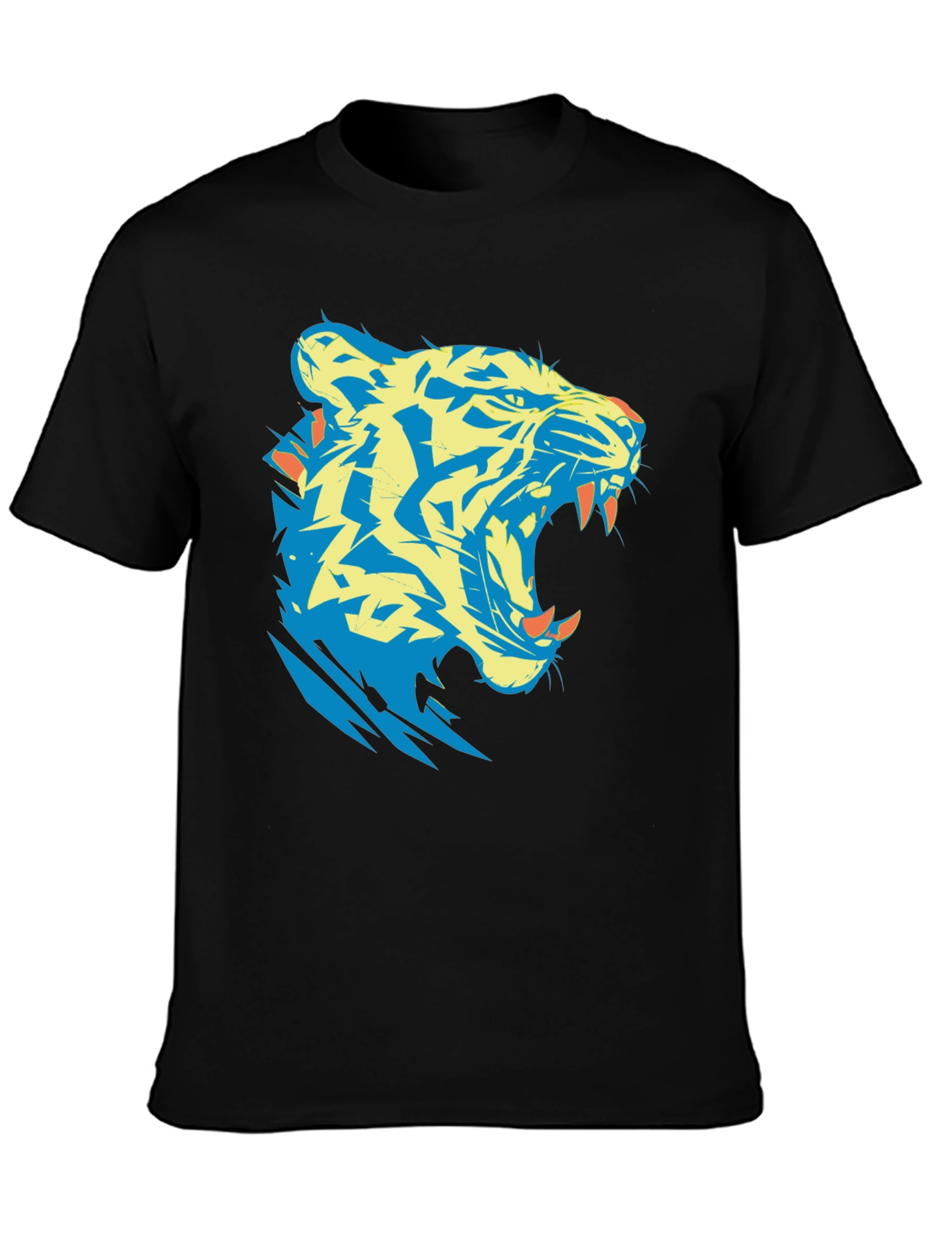 Black Tiger Graphic Tee - Bold Black Cotton T-Shirt view 3