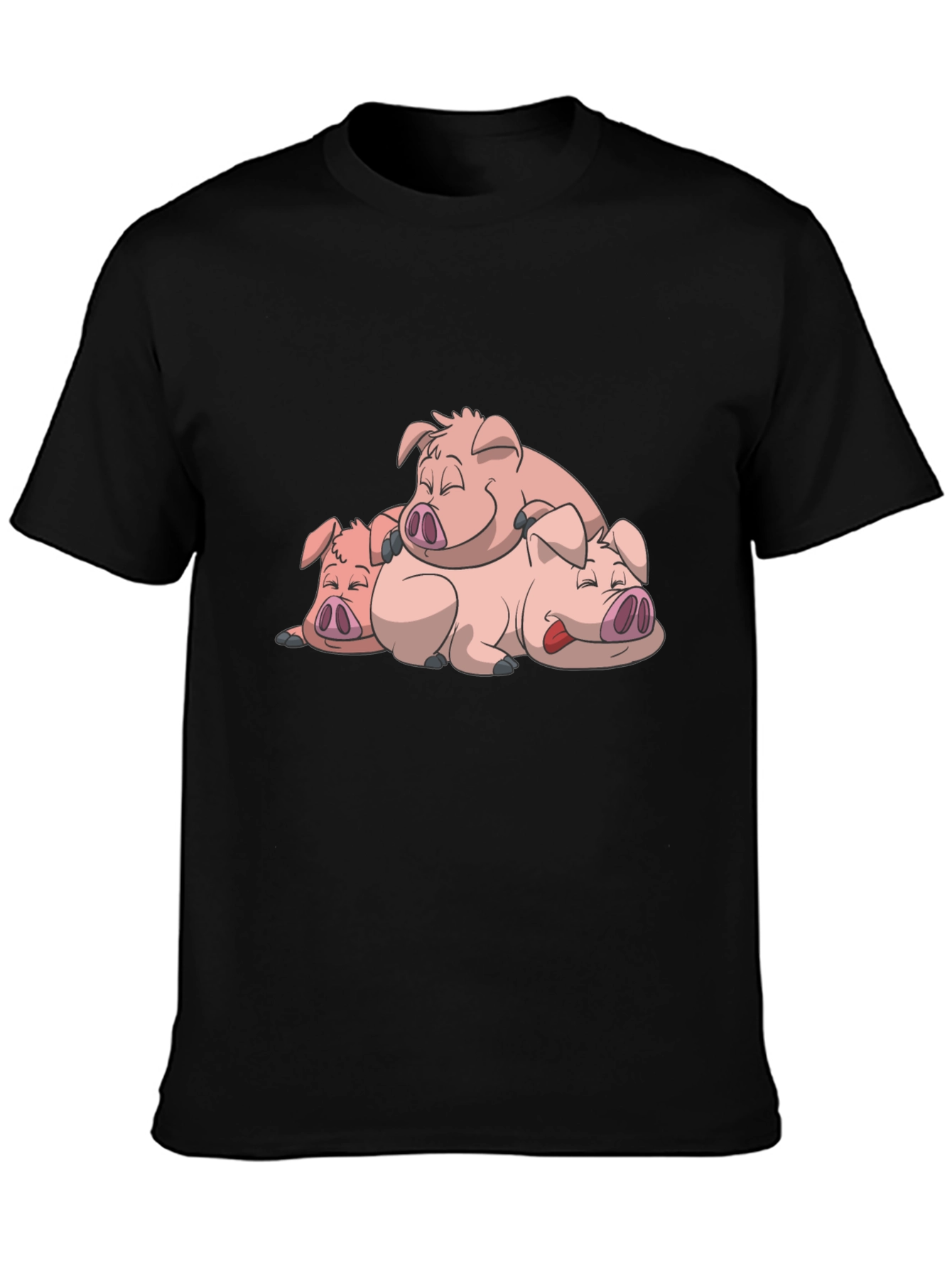 Black Cute Sleeping Pigs Black T-Shirt view 3