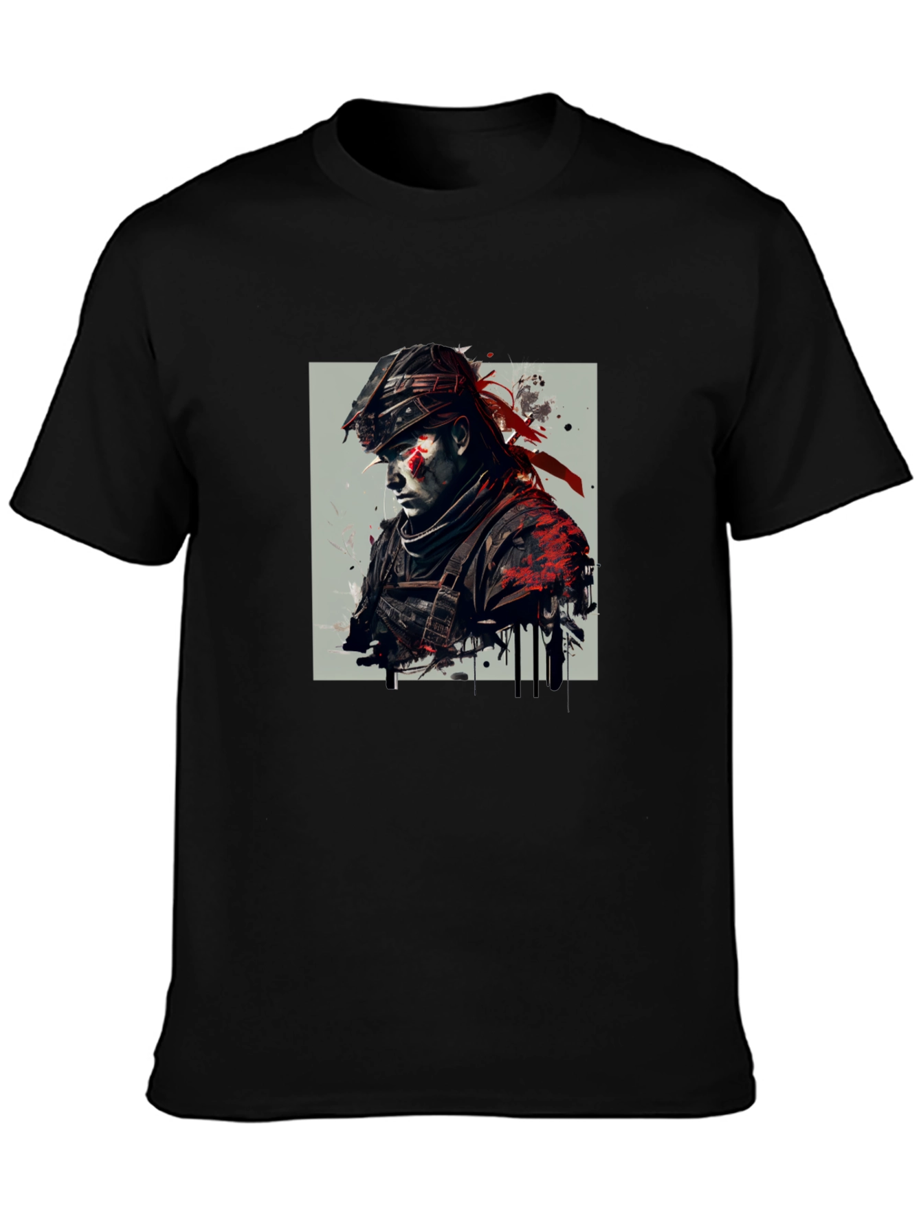 Black Edgy Warrior Graphic Tee - Black Cotton Blend view 3