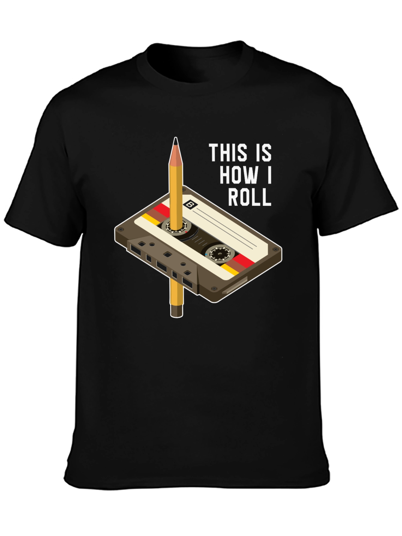 Black Retro Cassette Tape & Pencil T-Shirt - This Is How I Roll view 3