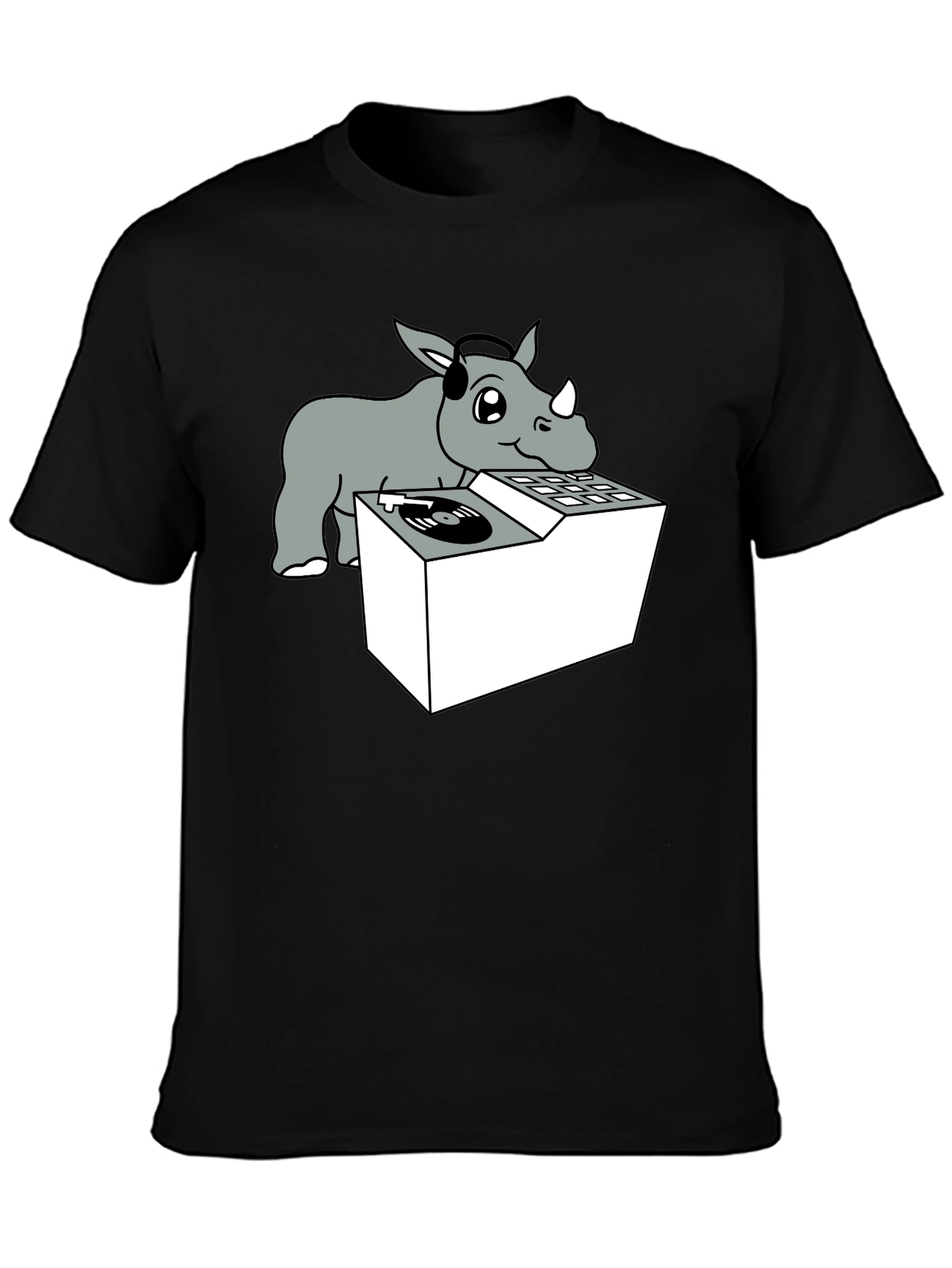 Black DJ Rhino Graphic Tee - Music Lover Shirt view 3