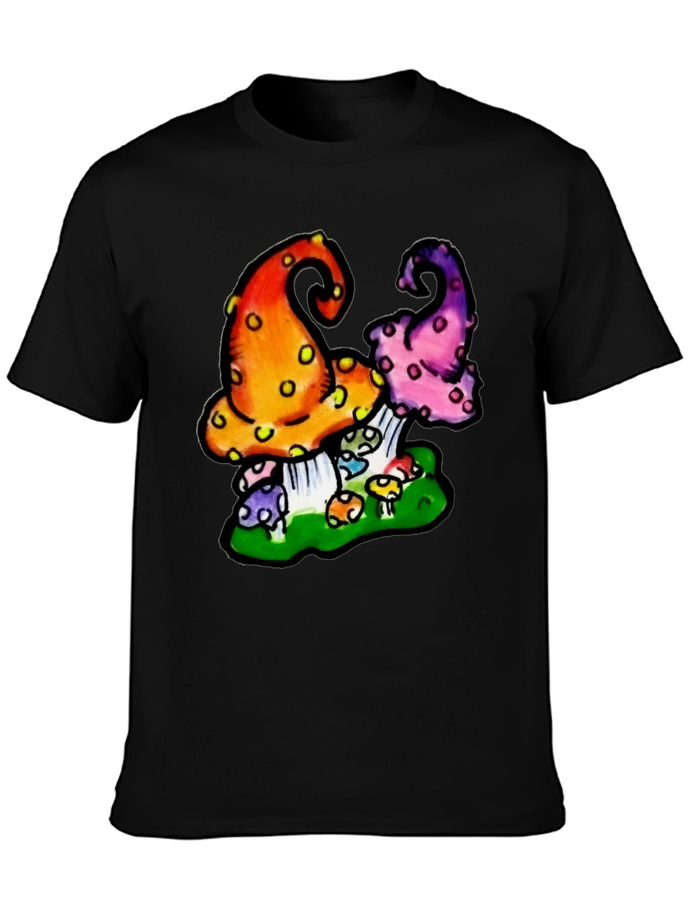 Black Funky Mushroom Graphic Tee - Black view 3