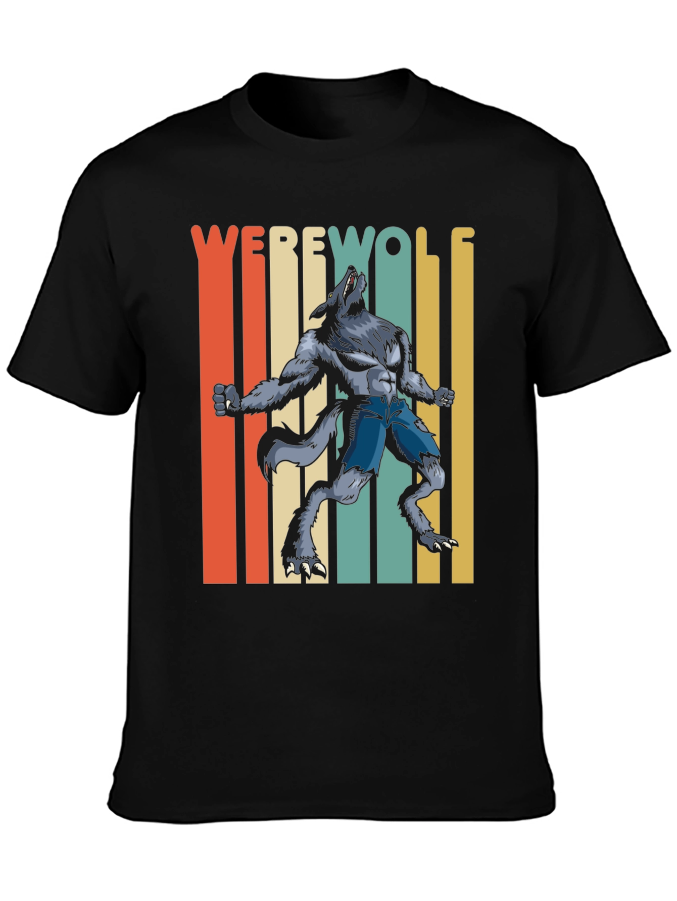 Black Retro Werewolf Graphic Tee - Unisex view 3