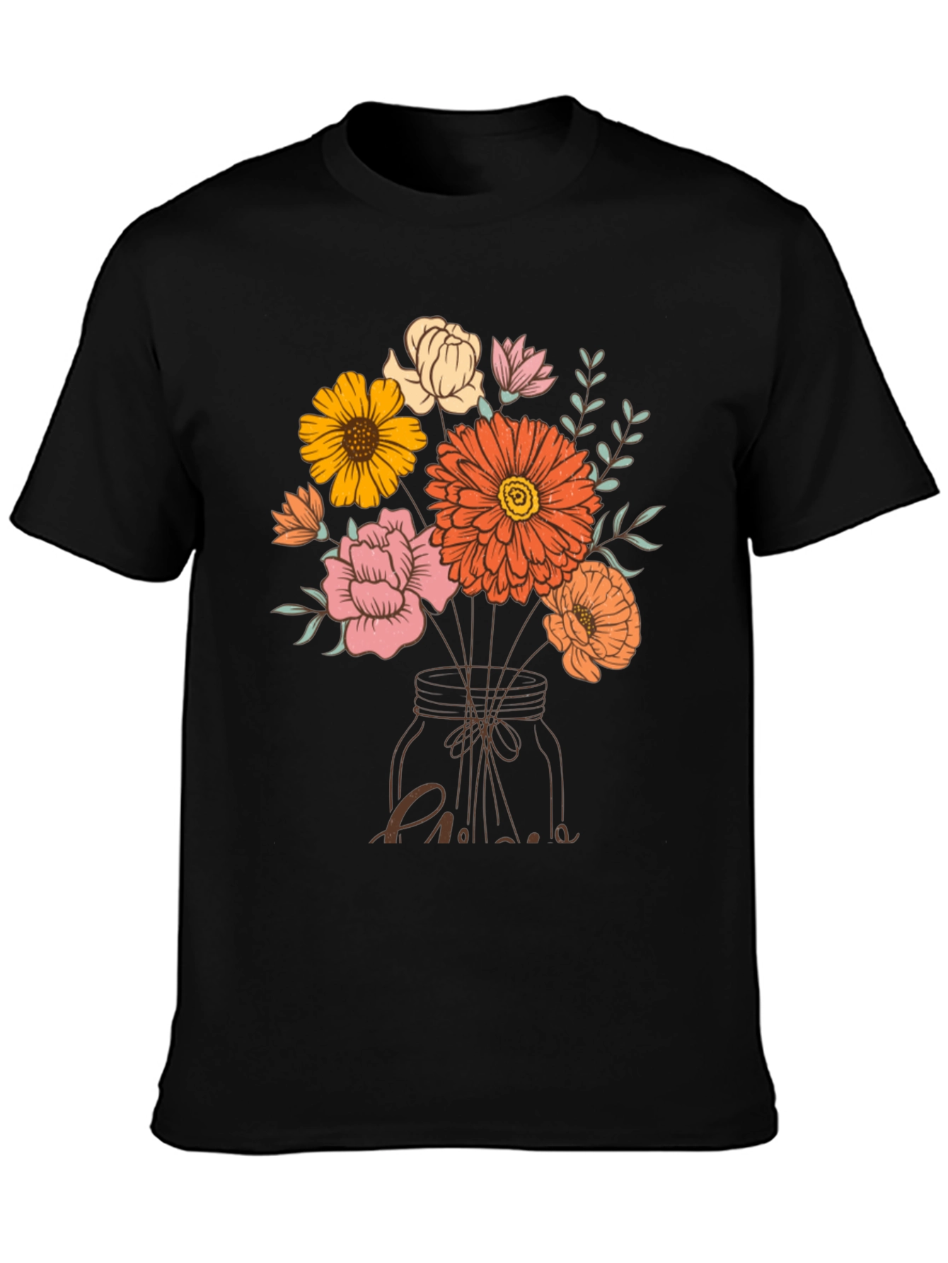 Black Floral Bouquet in Mason Jar Graphic Tee view 3