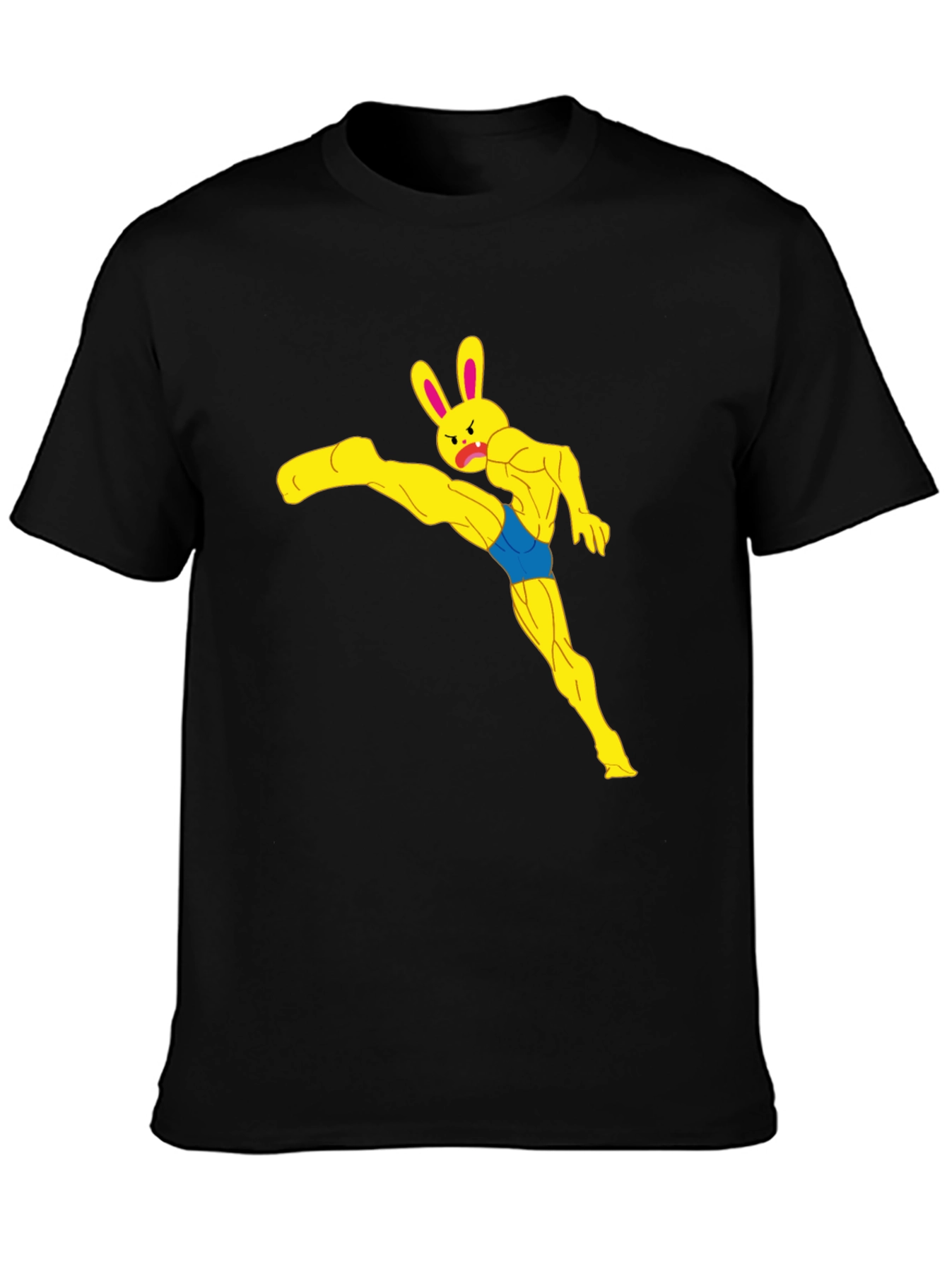 Black Funny Muscle Bunny Graphic Tee - Black view 3