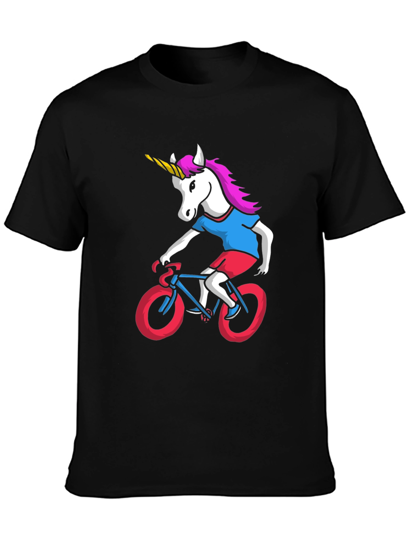 Black Unicorn Riding Bike Graphic Tee view 3