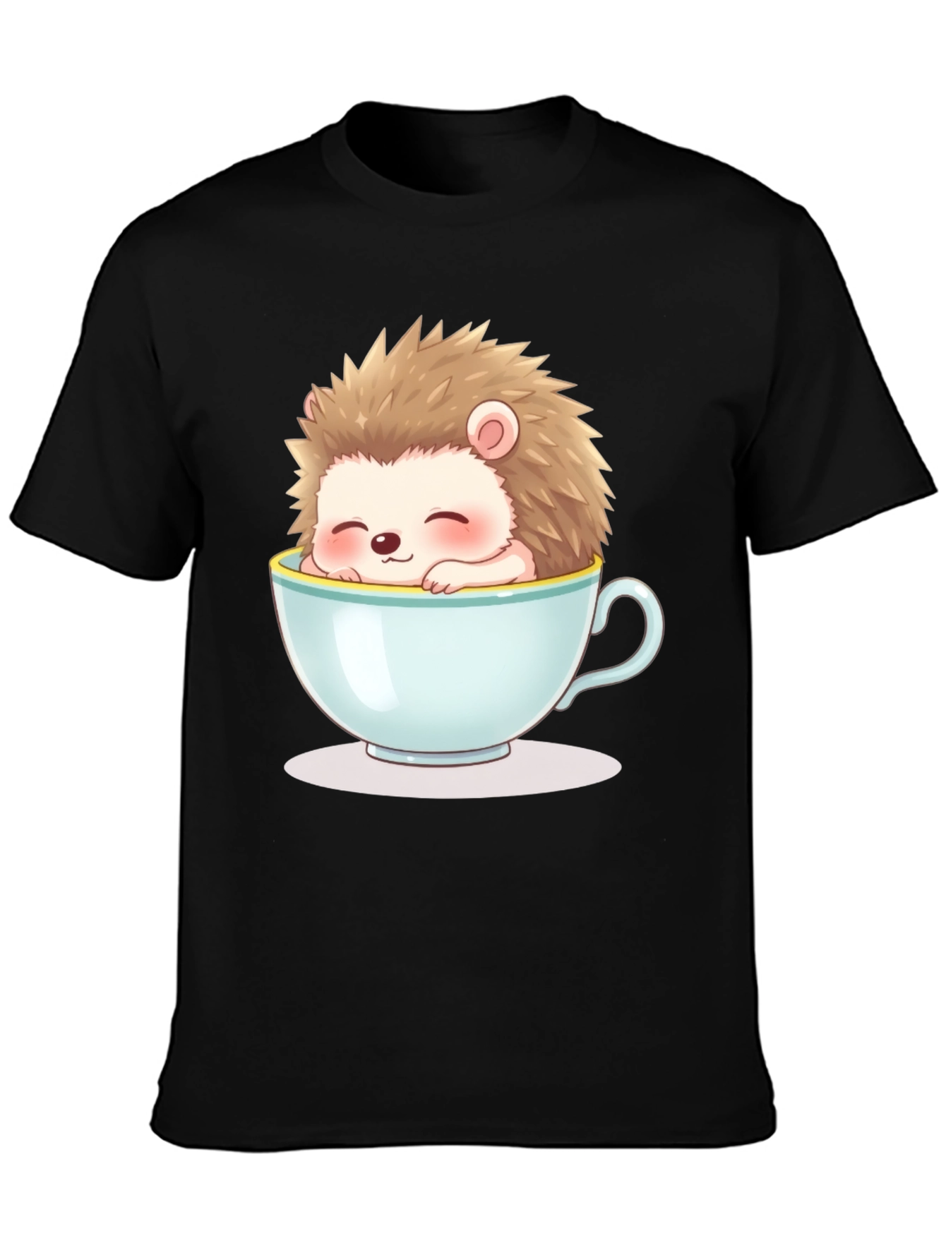 Black Cute Hedgehog in Teacup Graphic Tee - Unisex view 3