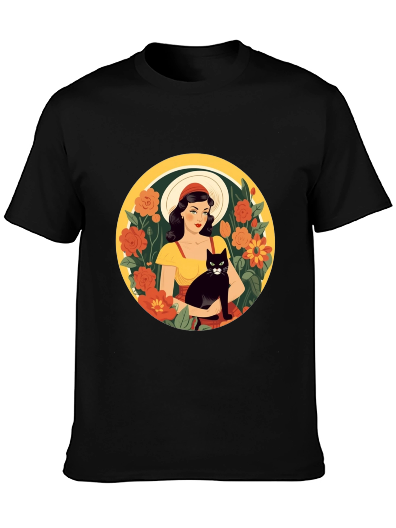 Black Woman with Cat T-Shirt - Retro Style view 3