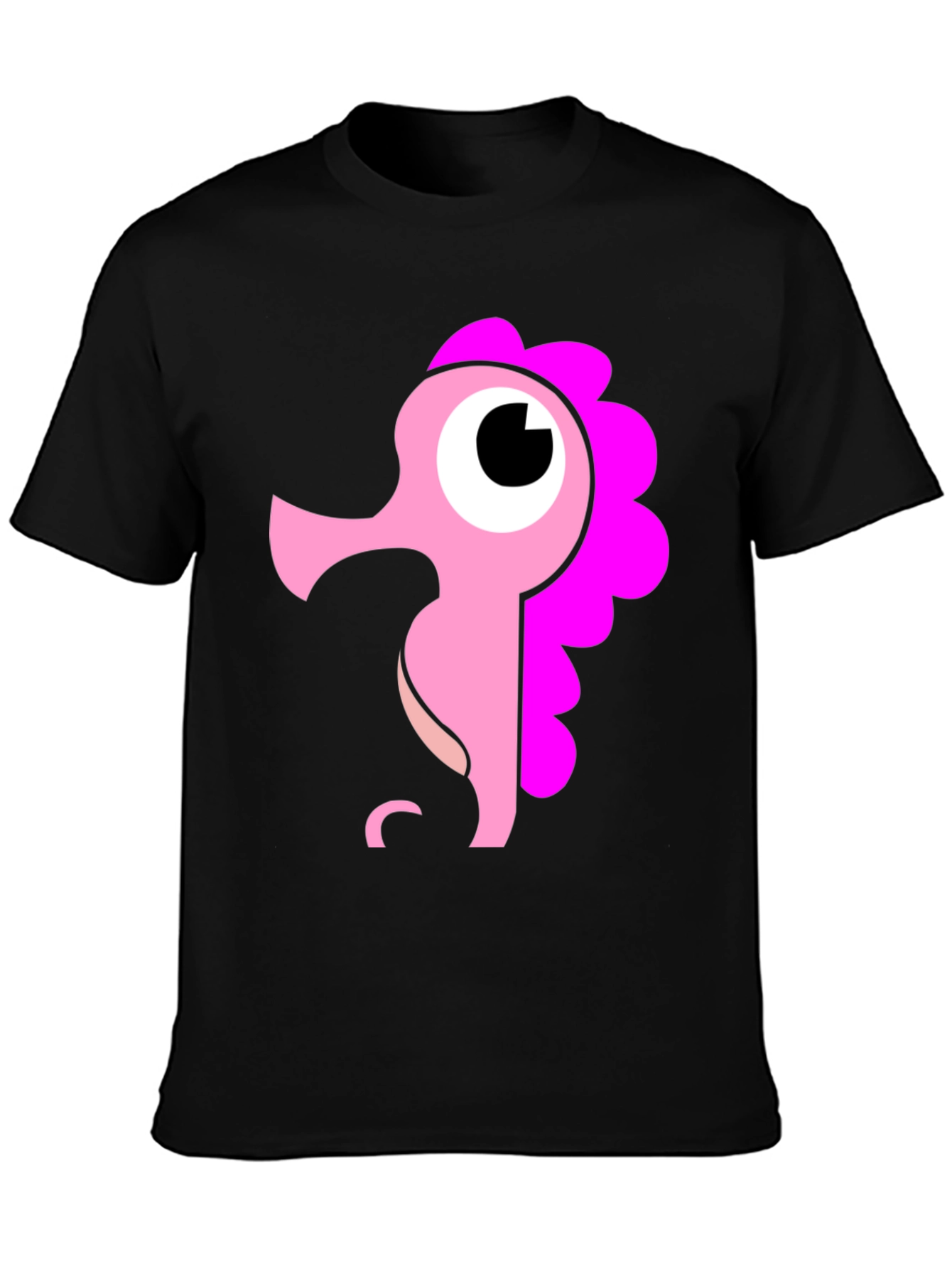 Black Cute Seahorse Graphic Tee - Black Cotton Shirt view 3