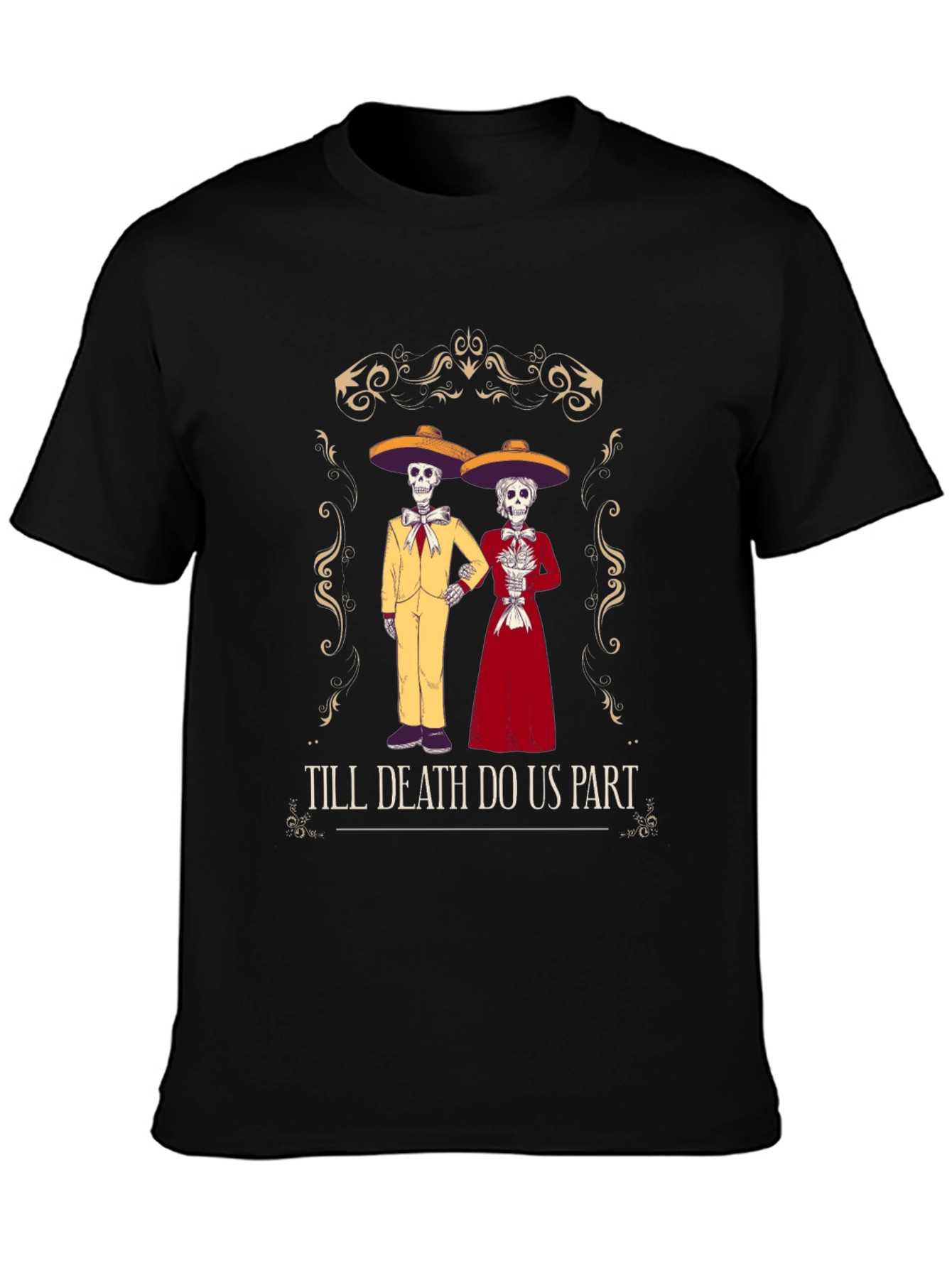Black Till Death Do Us Part Skeleton Couple T-Shirt view 3