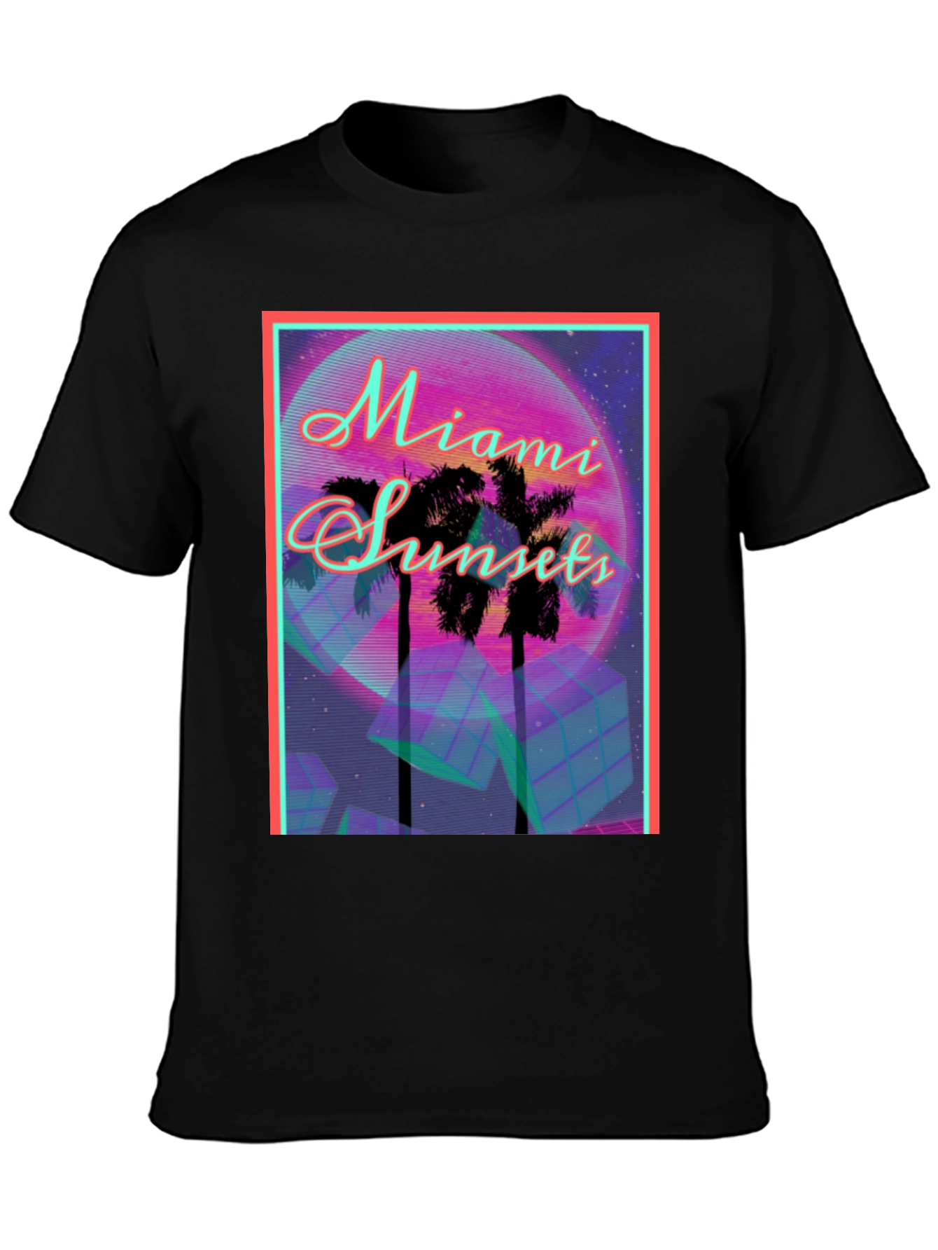 Black Miami Sunset Graphic Tee view 3