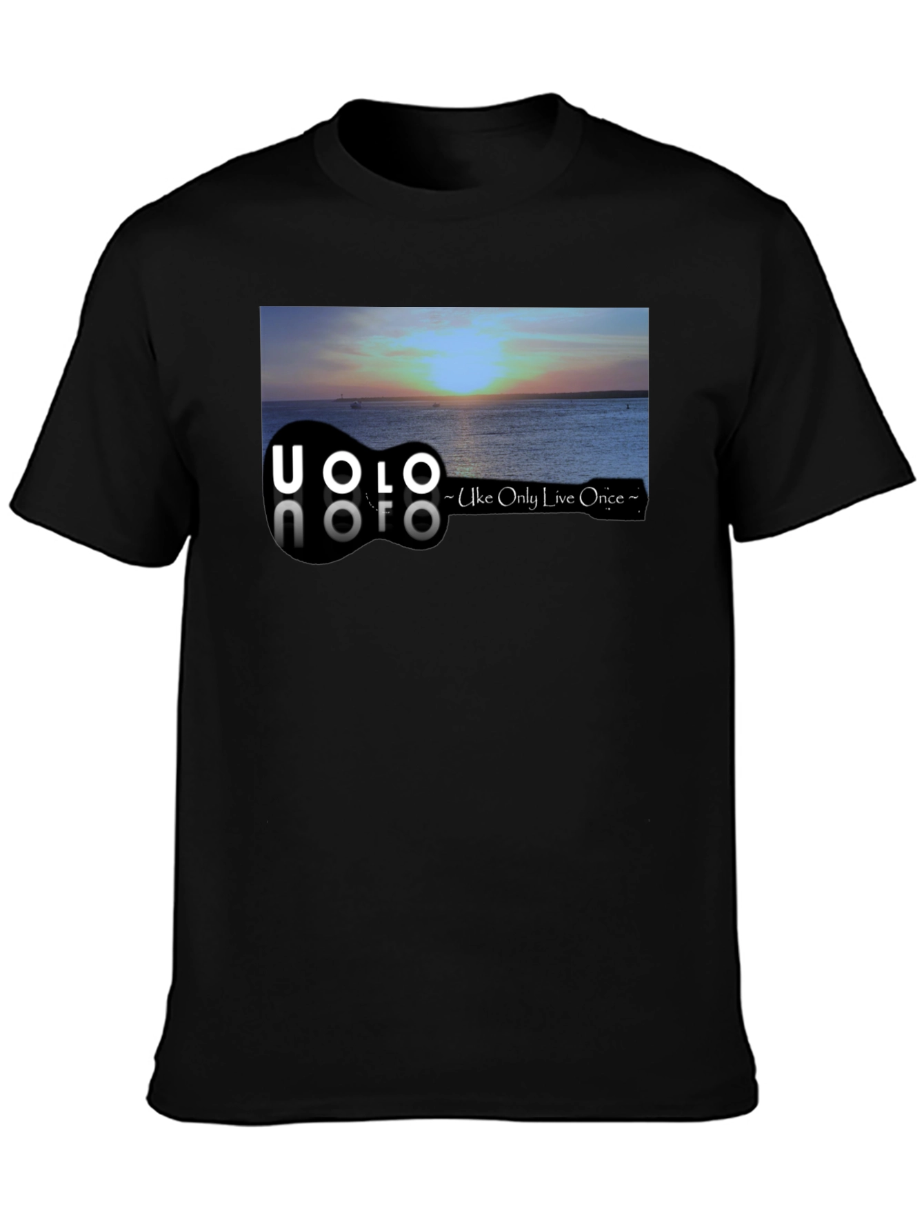 Black UOLO Ukulele Sunset Graphic Tee - Uke Only Live Once view 3