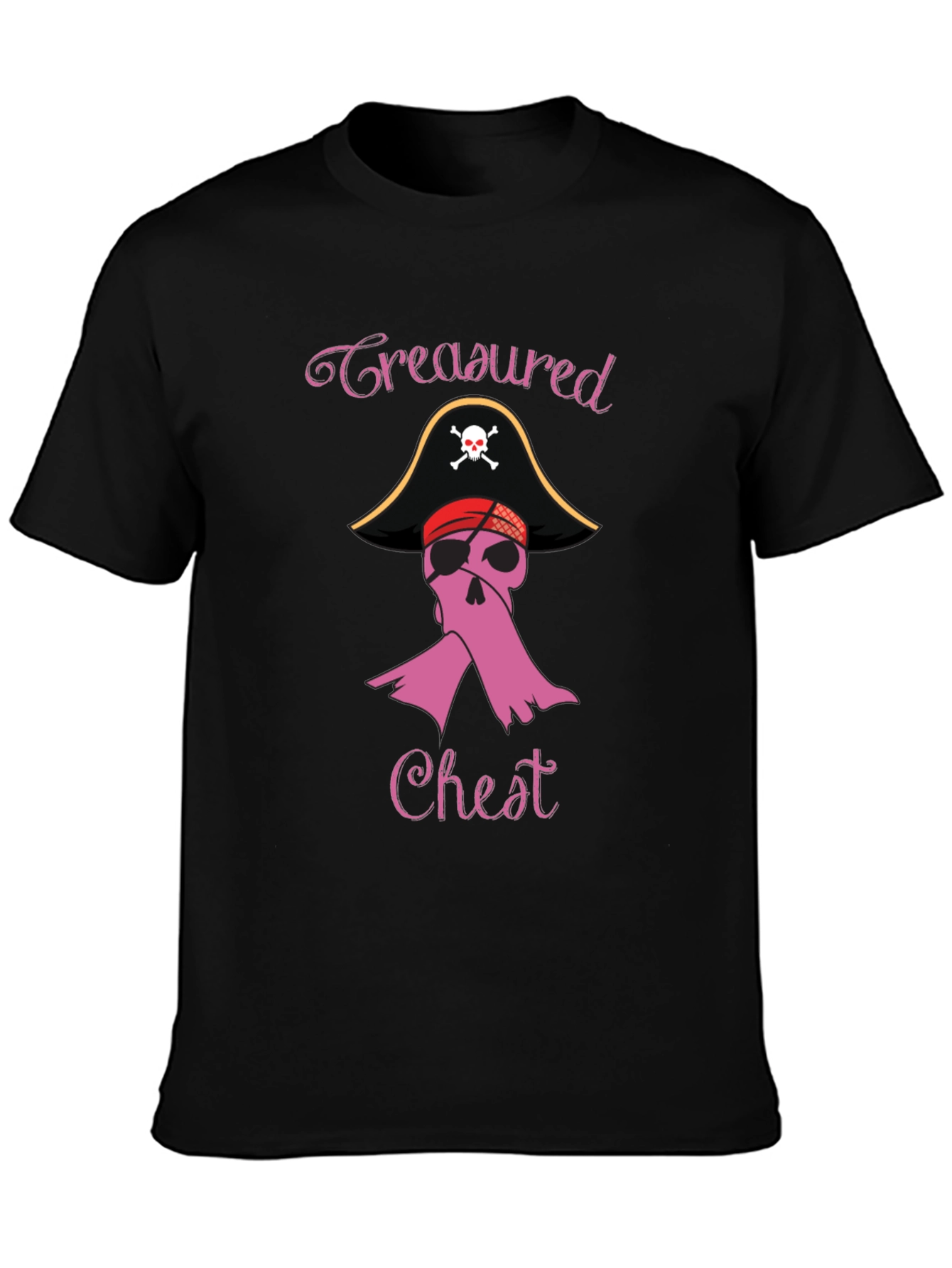 Black Treasured Chest Pirate Breast Cancer Awareness T-Shirt view 3