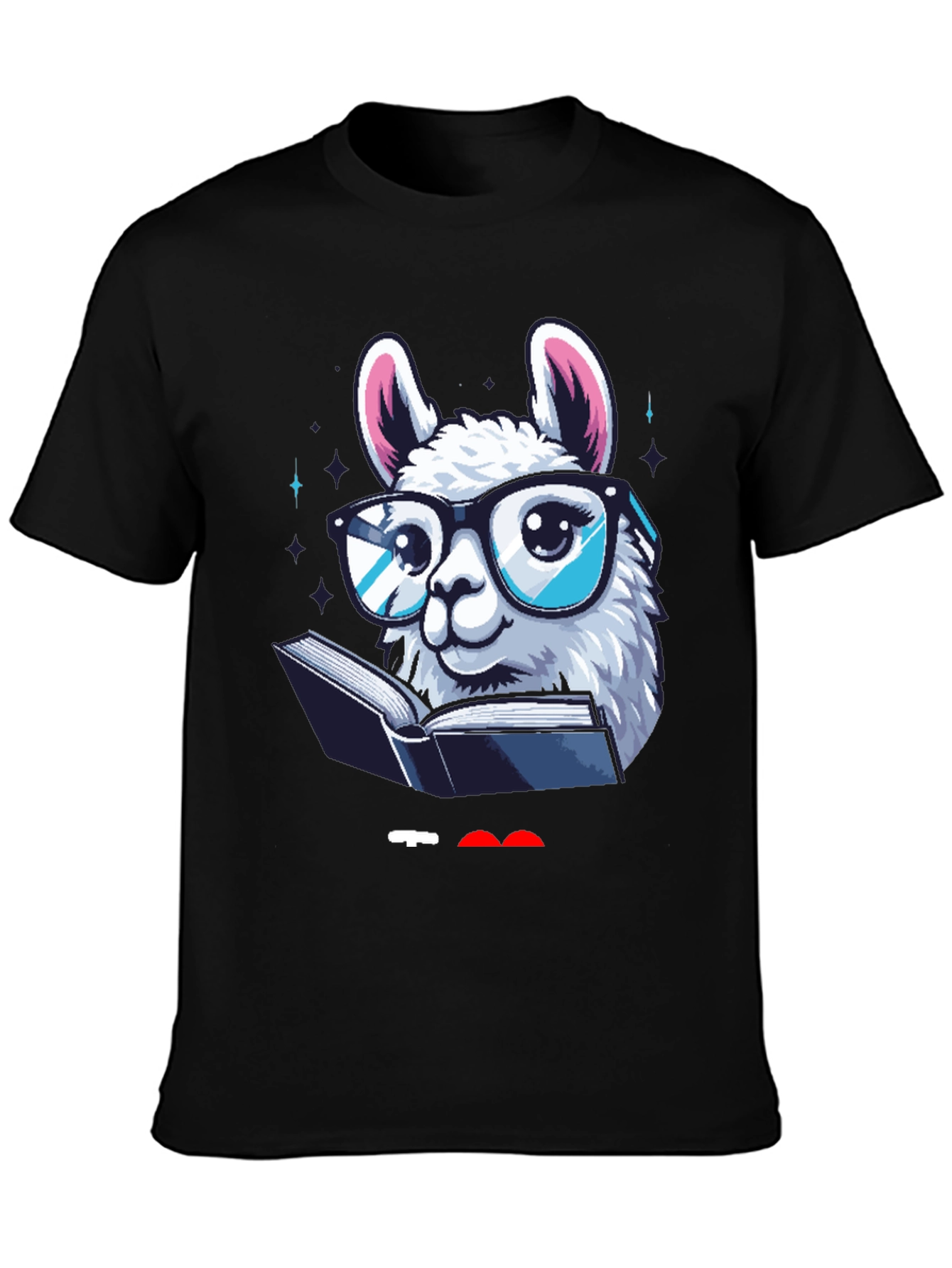 Black Llama Reader Graphic Tee - Black Cotton Shirt view 3