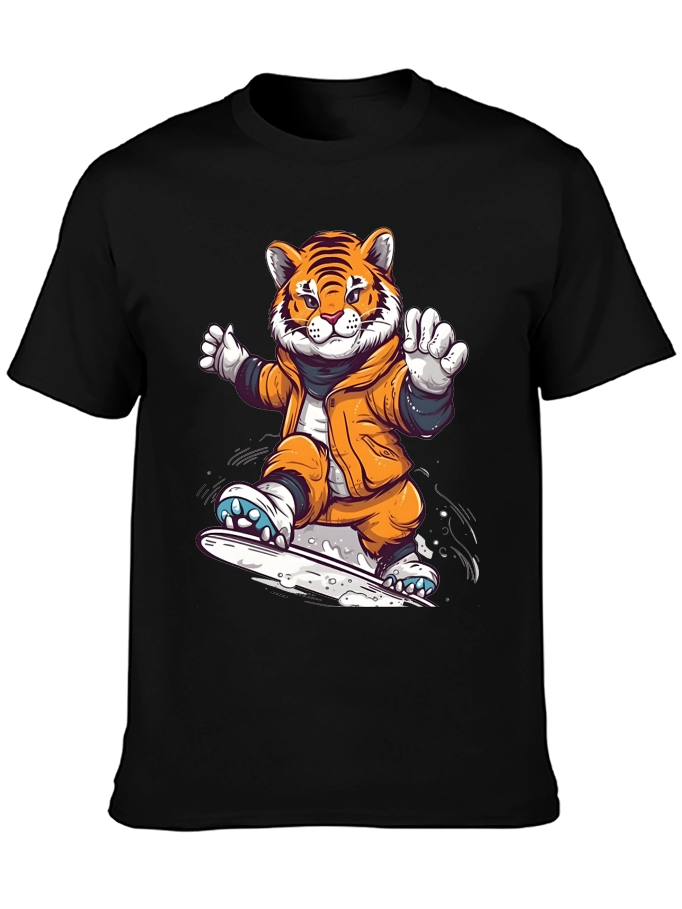 Black Cool Tiger Snowboarding Black T-Shirt view 3