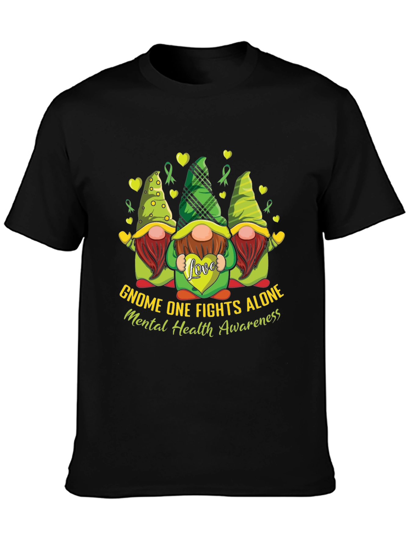 Black Gnome One Fights Alone Mental Health Awareness T-Shirt view 3