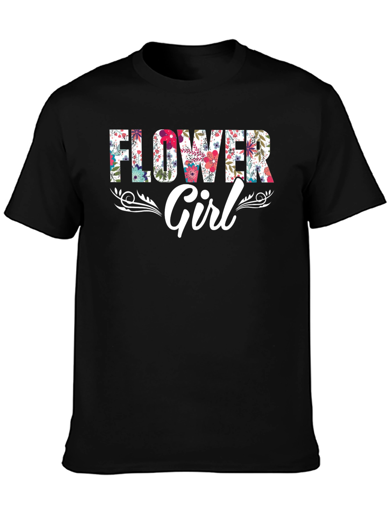 Black Flower Girl Floral Graphic T-Shirt view 3
