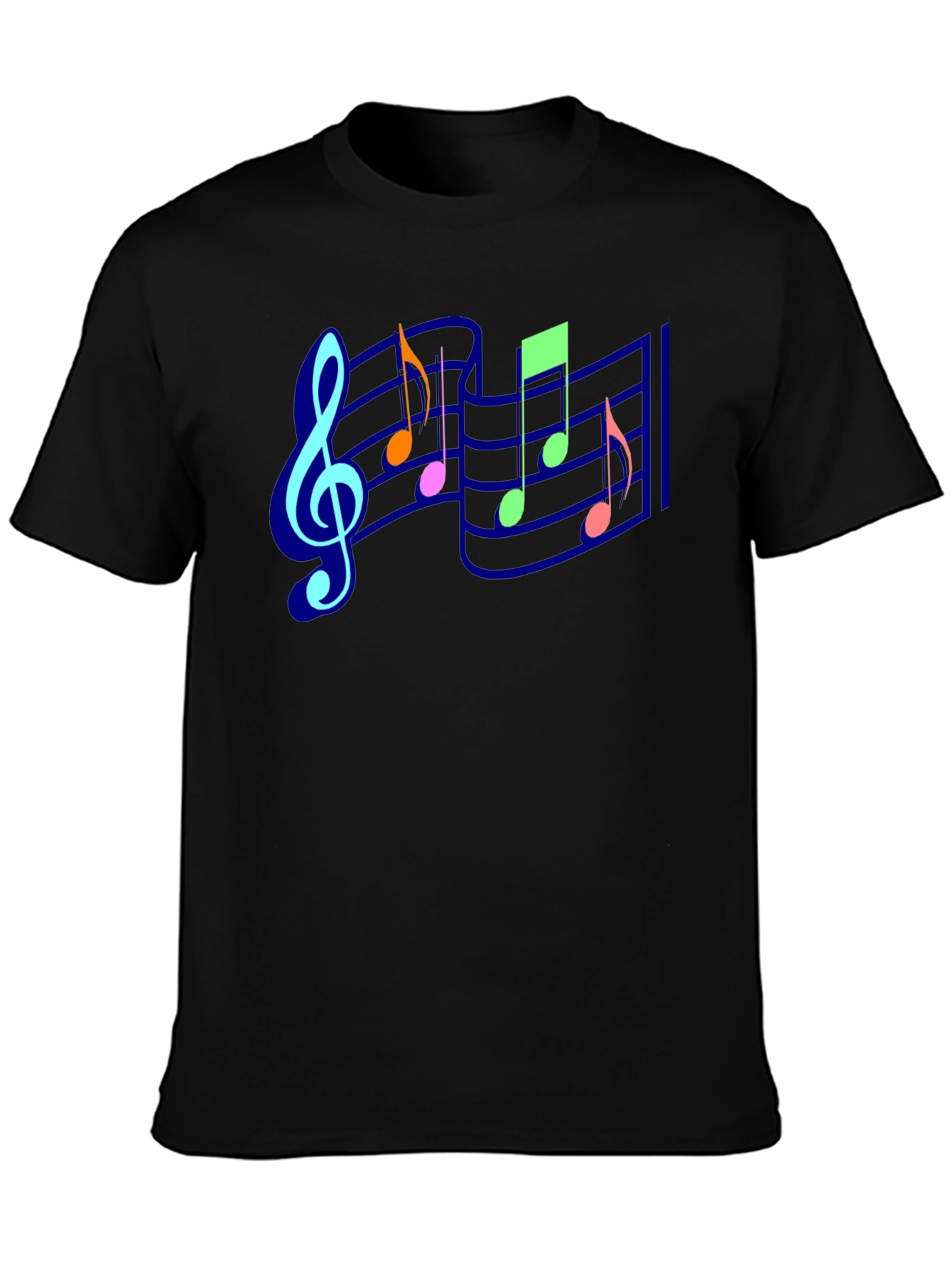 Black Musical Note Staff T-Shirt view 3