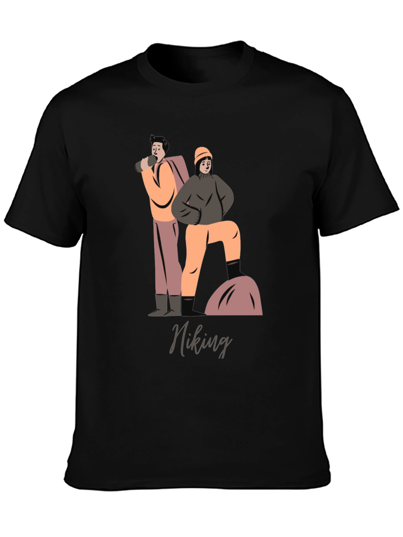 Black Hiking Graphic T-Shirt - Black Cotton Tee view 3