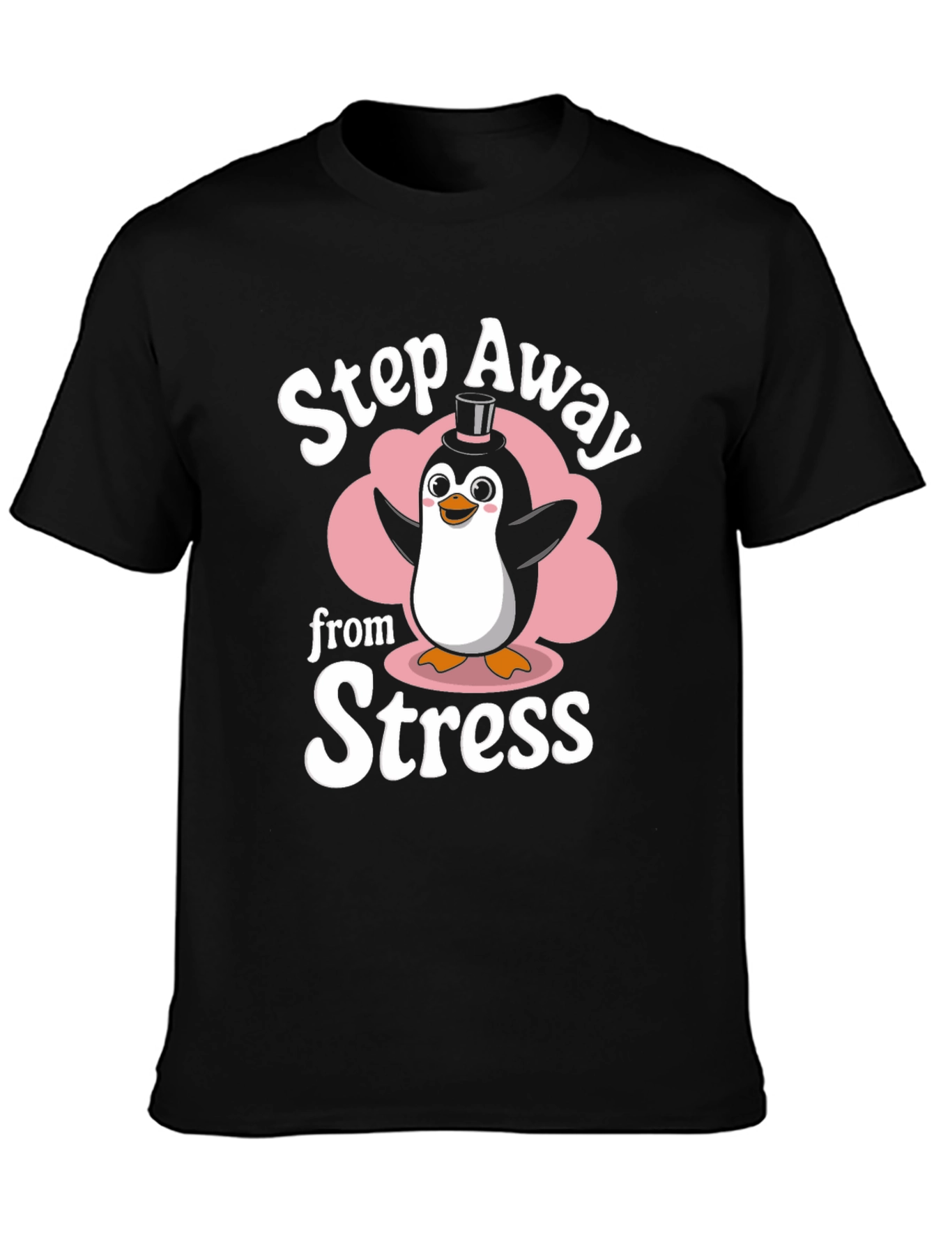 Black Step Away from Stress Penguin Graphic T-Shirt view 3
