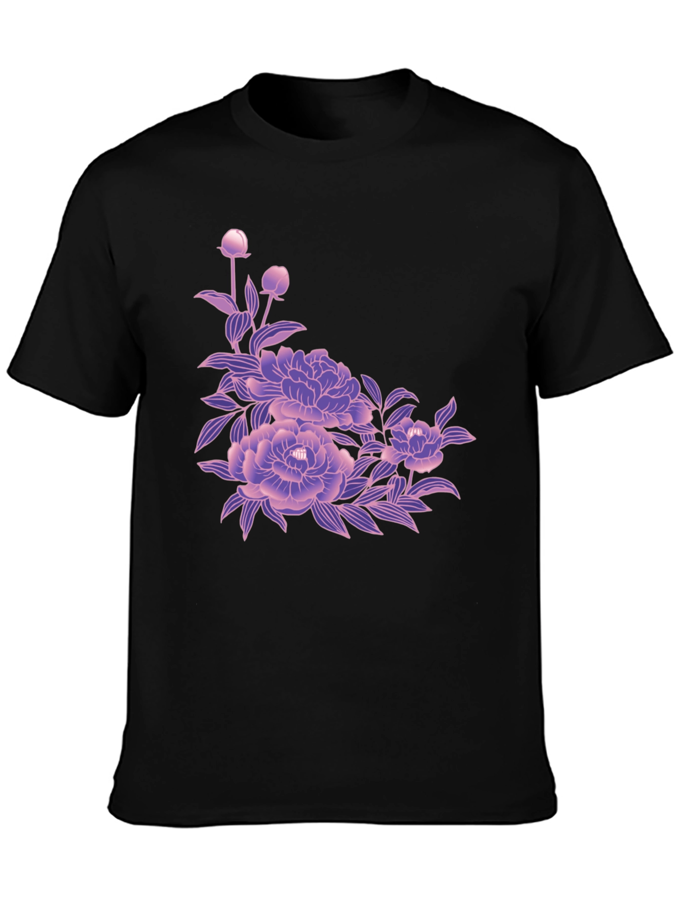 Black Black Tee with Floral Blossom Design view 3