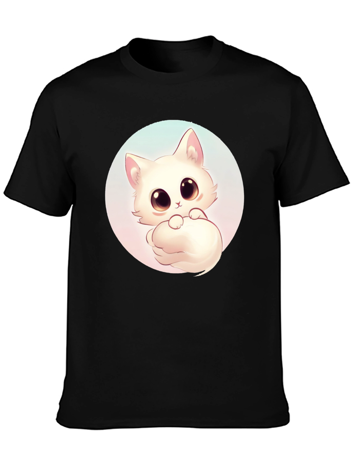 Black Cute Cat Graphic Tee - Black Cotton Comfort view 3