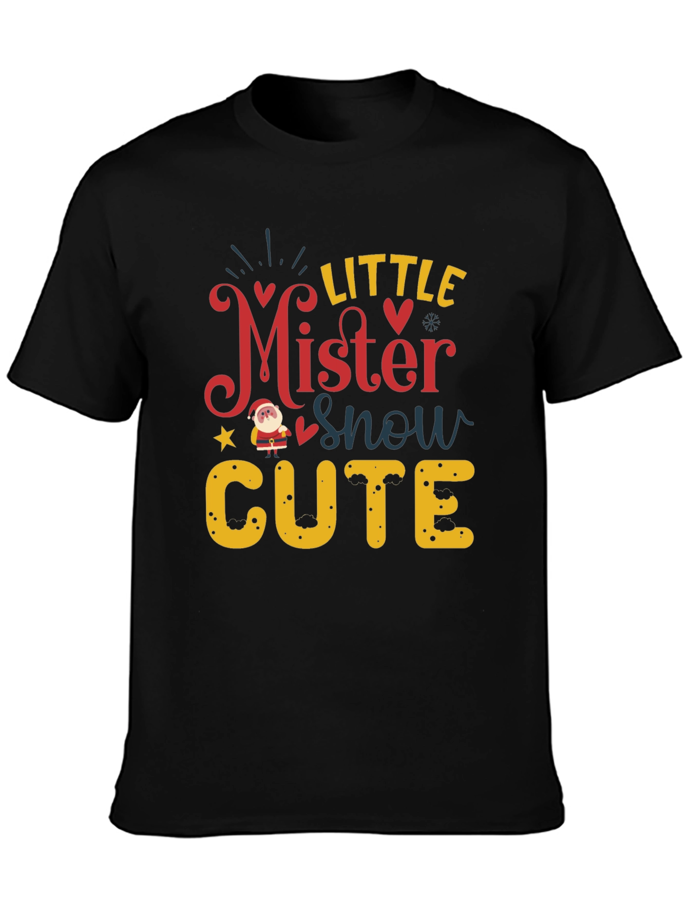 Black Little Mister Snow Cute Holiday T-Shirt view 3