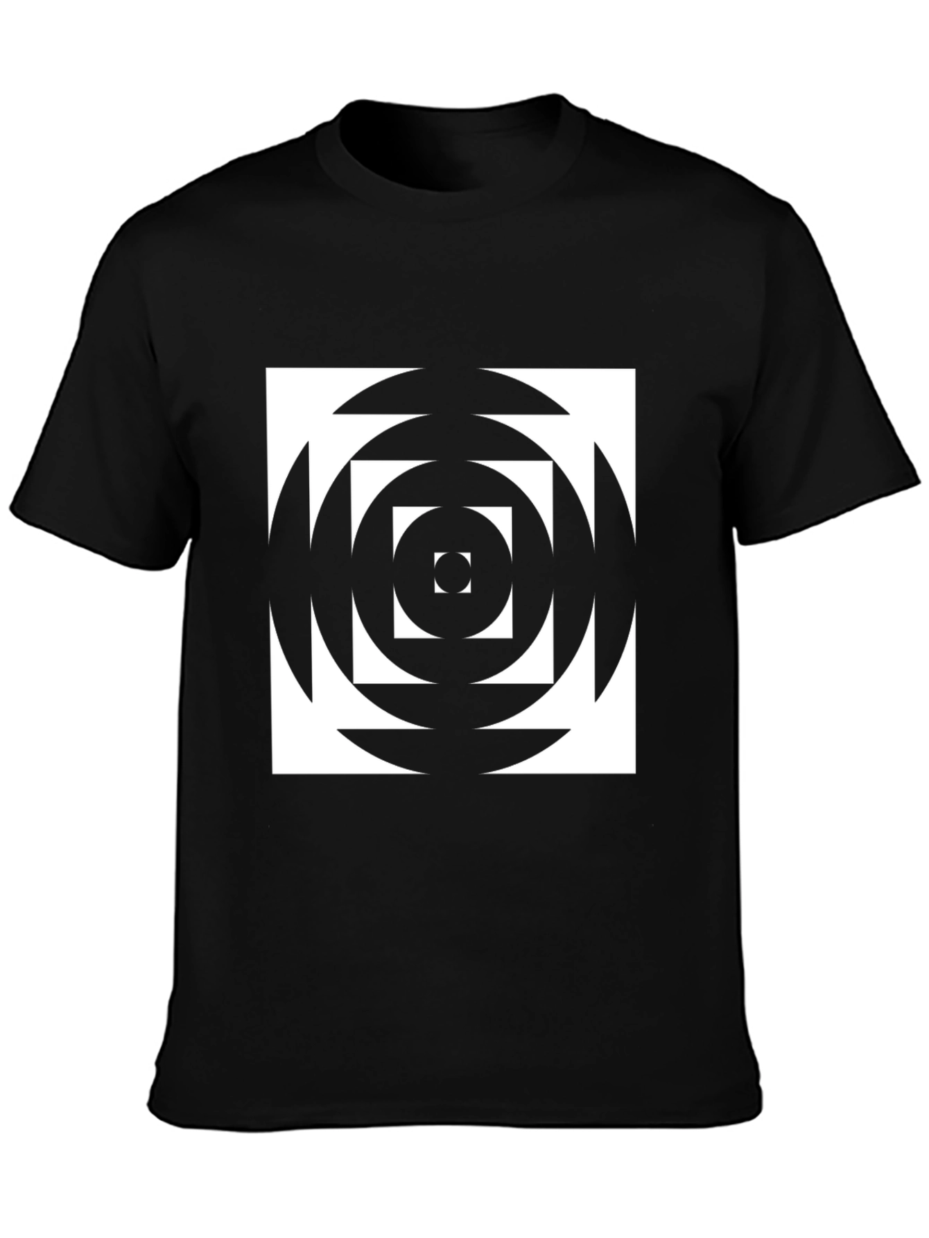 Black Geometric Optical Illusion Graphic T-Shirt view 3