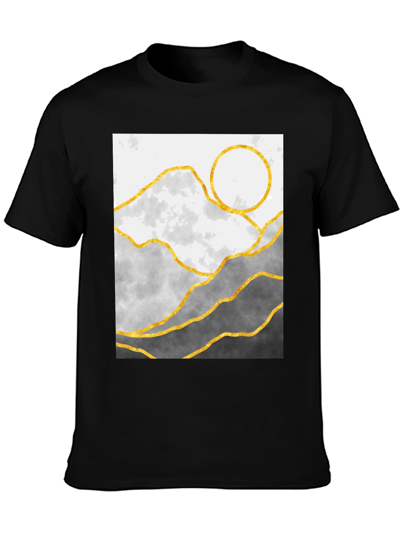 Black Mountainscape Graphic Tee - Stylish Geometric Design view 3