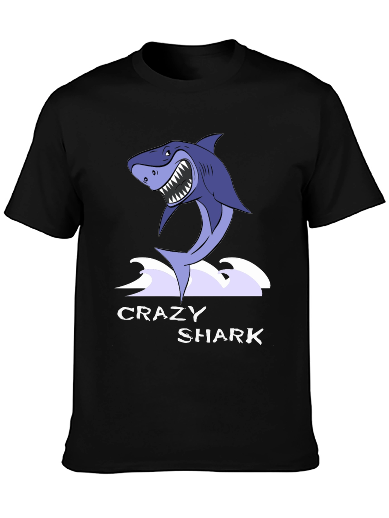 Black Crazy Shark Graphic Tee - Black Cotton T-Shirt view 3