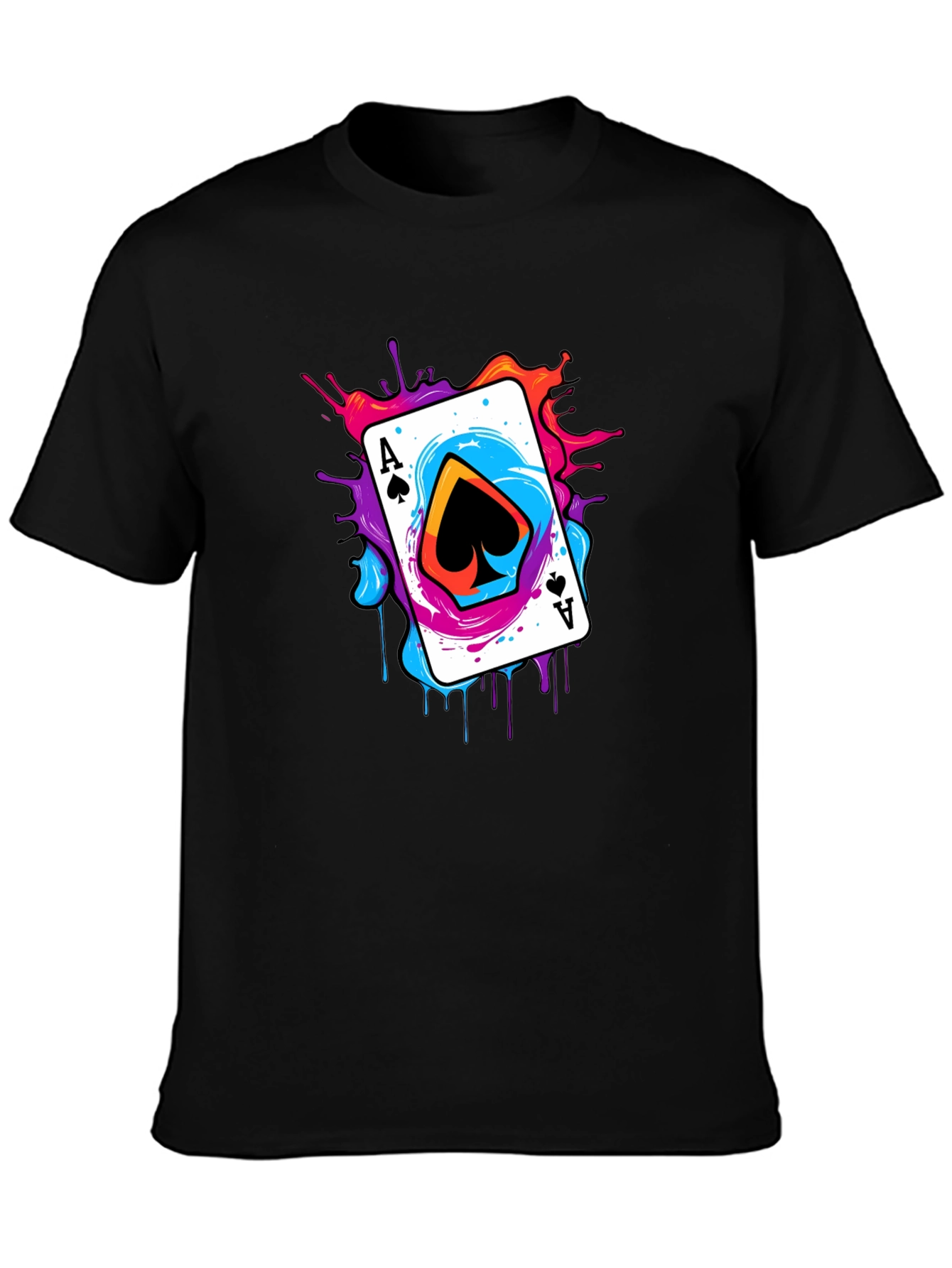 Black Ace of Spades Graphic Tee - Colorful Card Design view 3