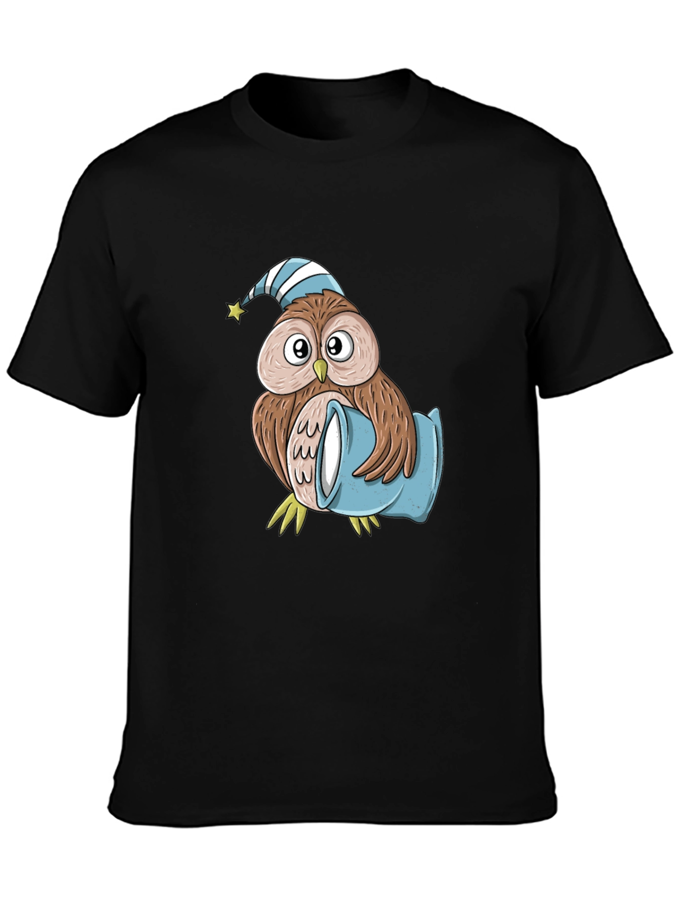 Black Cute Owl Pajama T-Shirt view 3