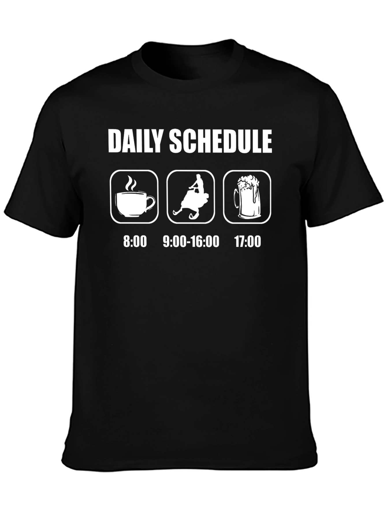 Black Daily Schedule T-Shirt: Coffee, Snowmobile, Beer view 3