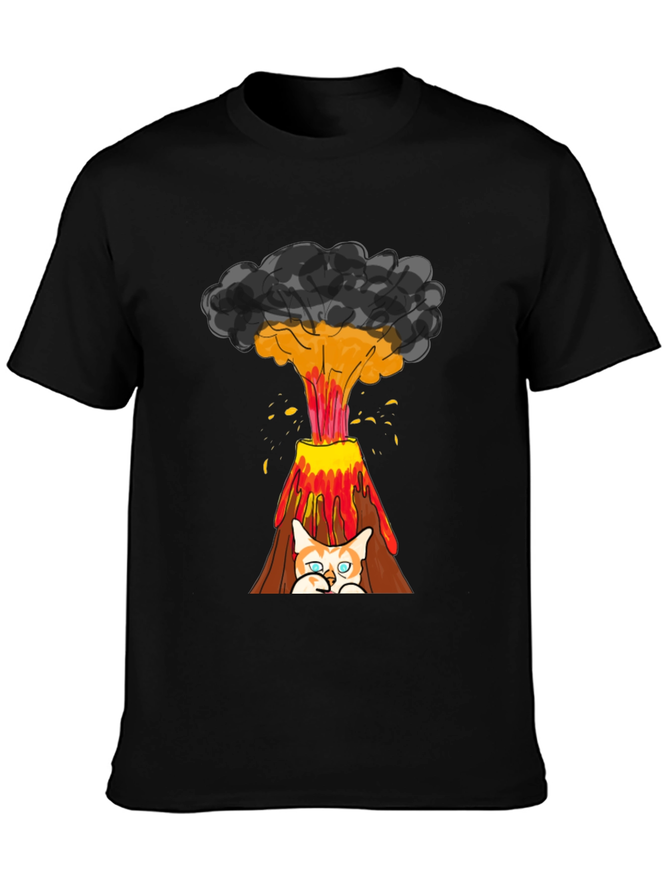 Black Volcano Cat Graphic Tee - Fun & Unique Design view 3