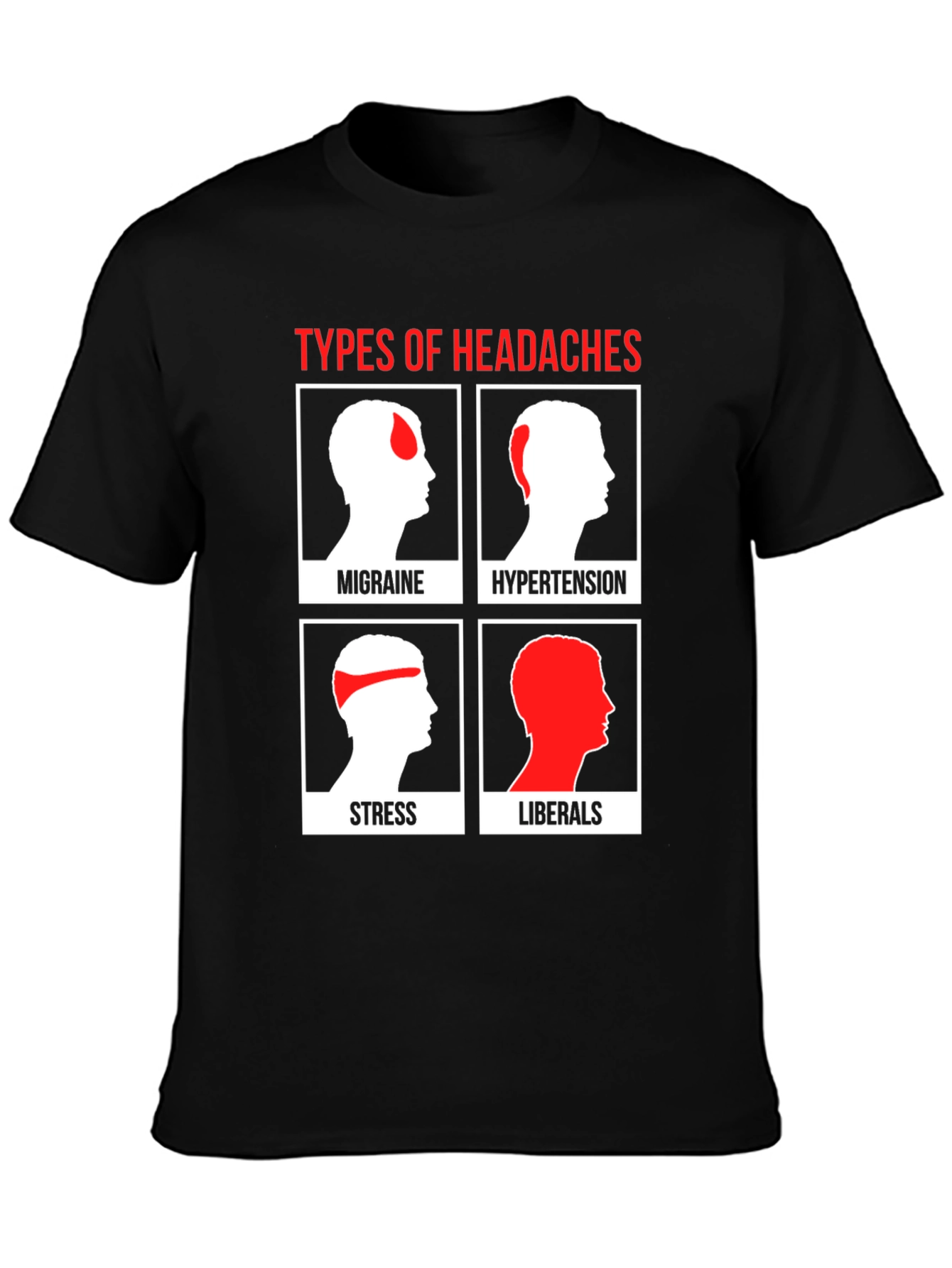 Black Types of Headaches Humor T-Shirt view 3