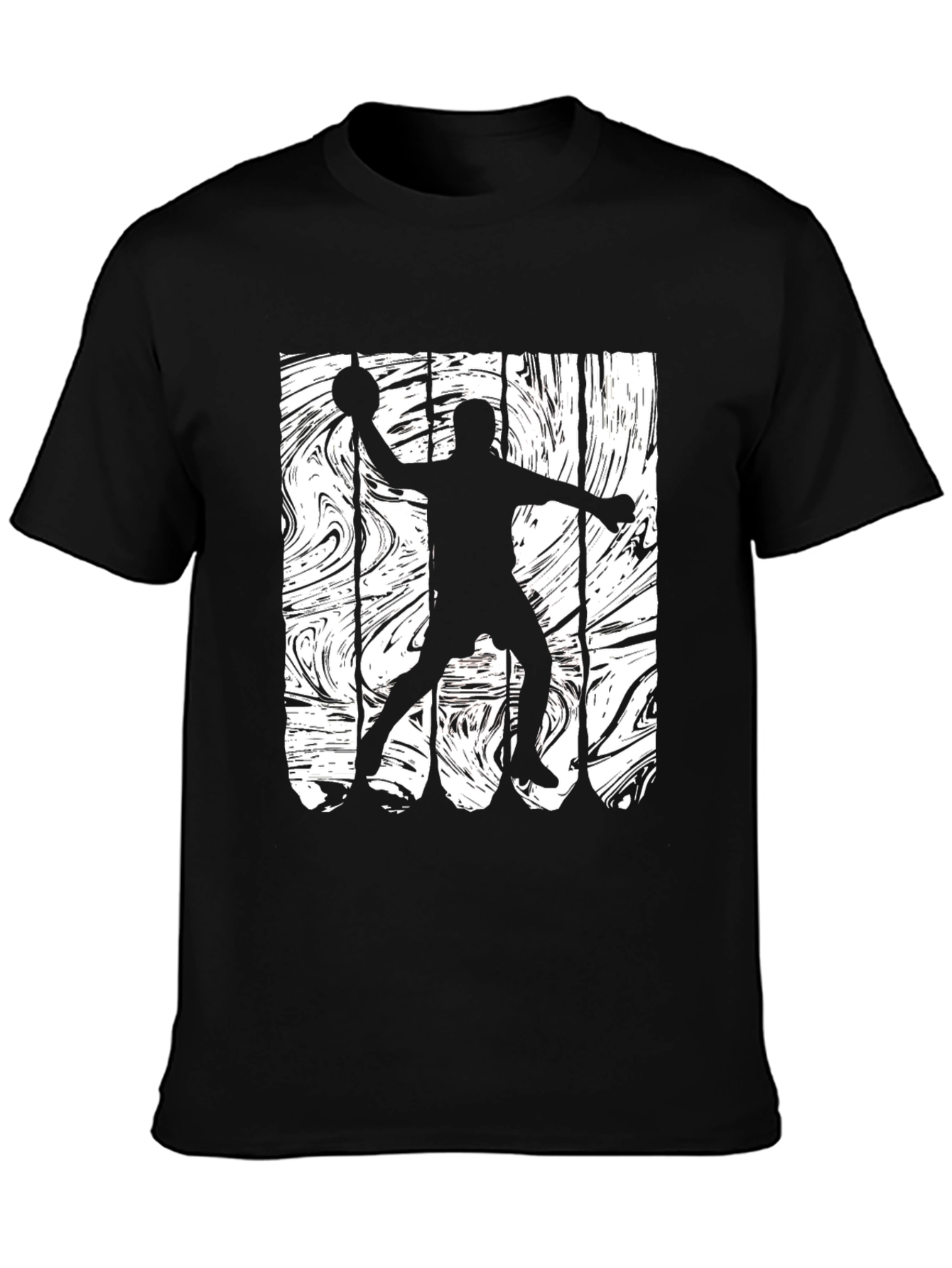 Black Handball Player Silhouette Graphic Tee - Black view 3