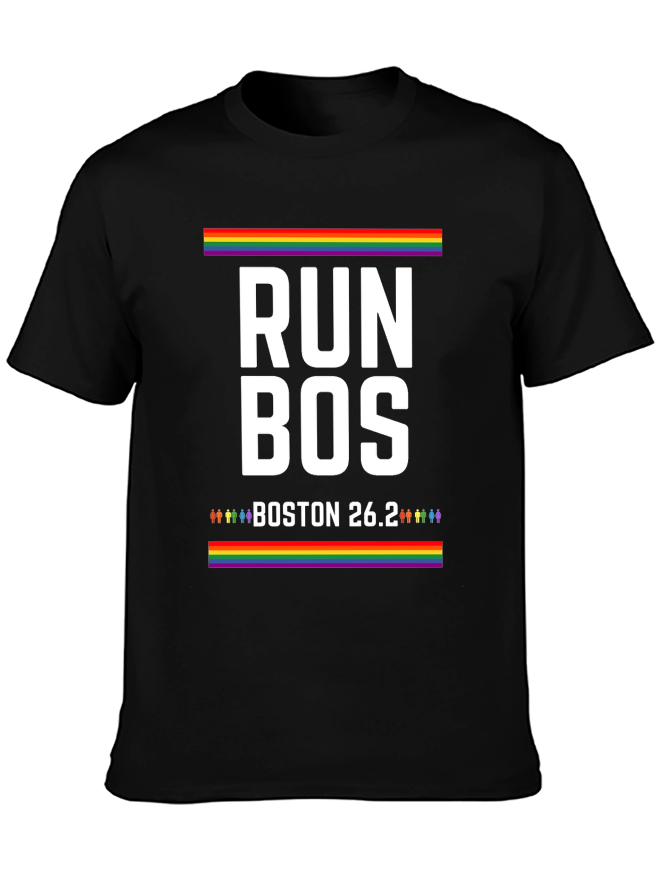 Black Run Bos Pride T-Shirt - Boston 26.2 Marathon LGBT view 3