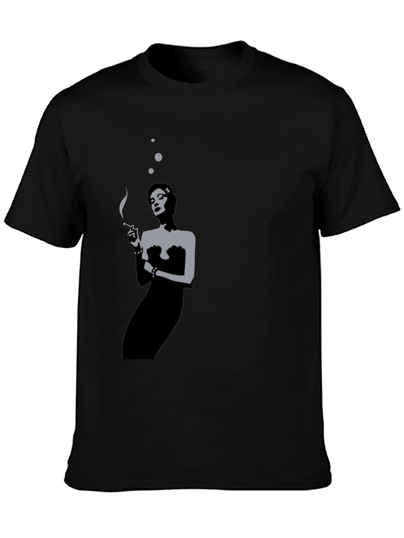 Black Retro Smoking Woman Black T-Shirt view 3