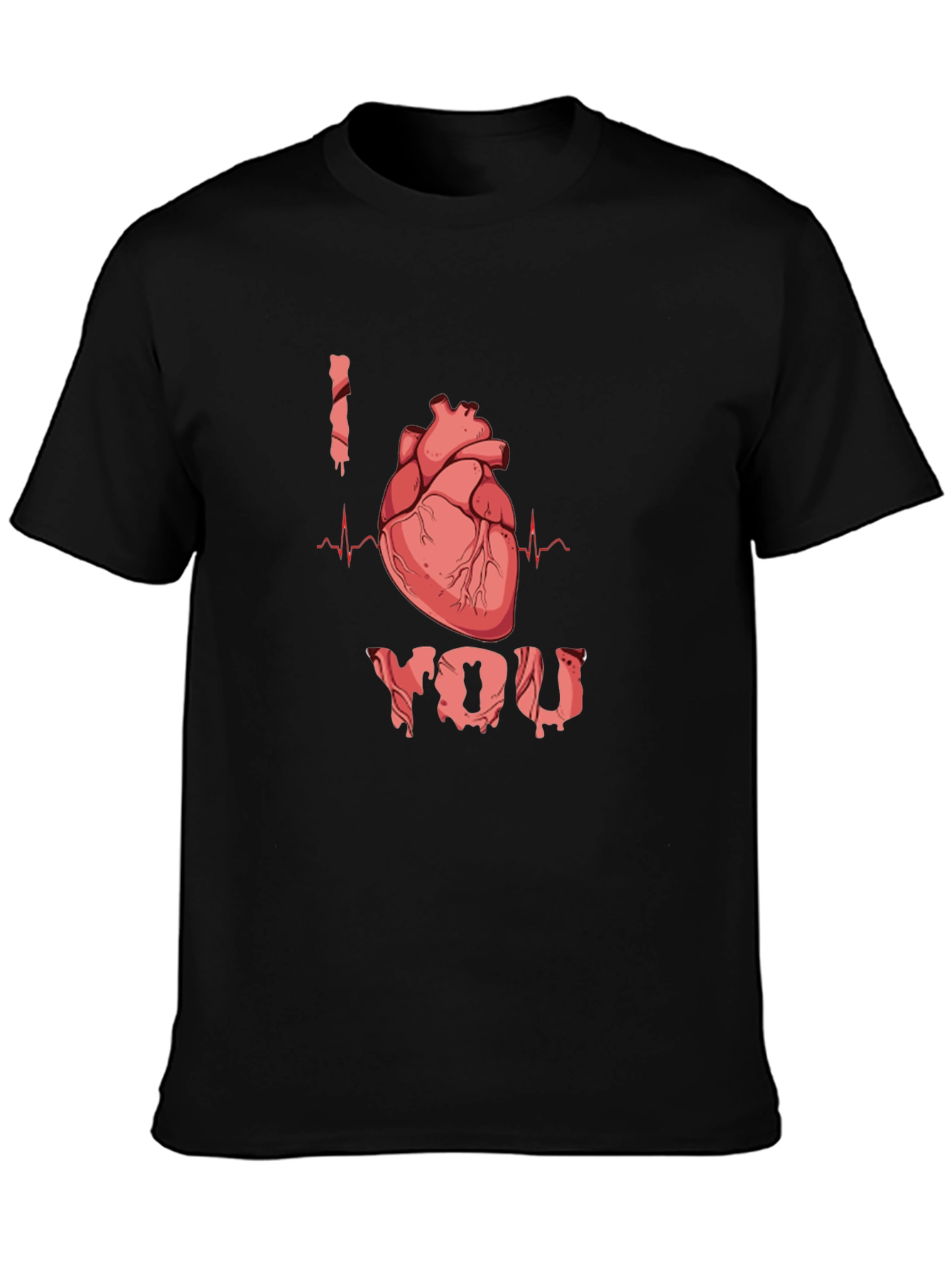 Black I Heart You T-Shirt - Anatomical Heart Design view 3
