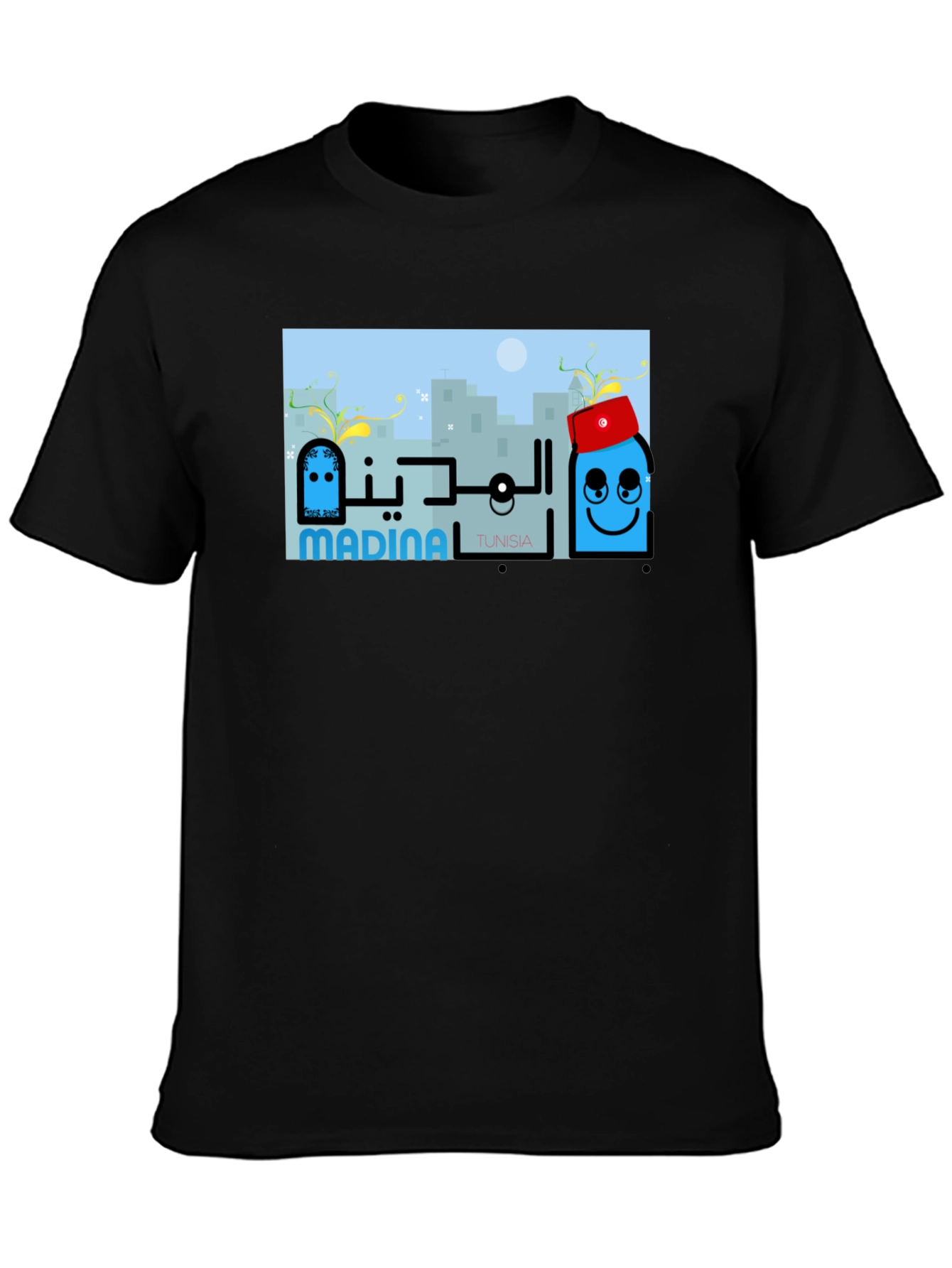 Black Madina Tunisia Graphic Tee - Cityscape T-Shirt view 3