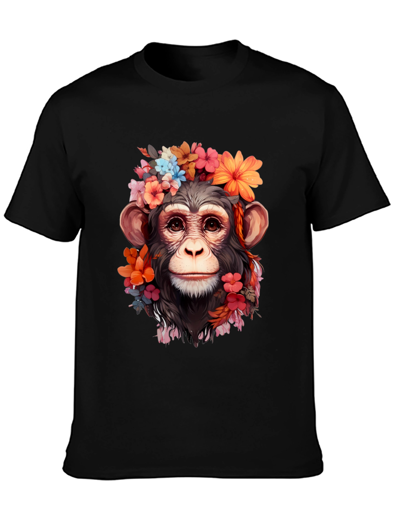 Black Floral Monkey T-Shirt - Unique Graphic Tee view 3