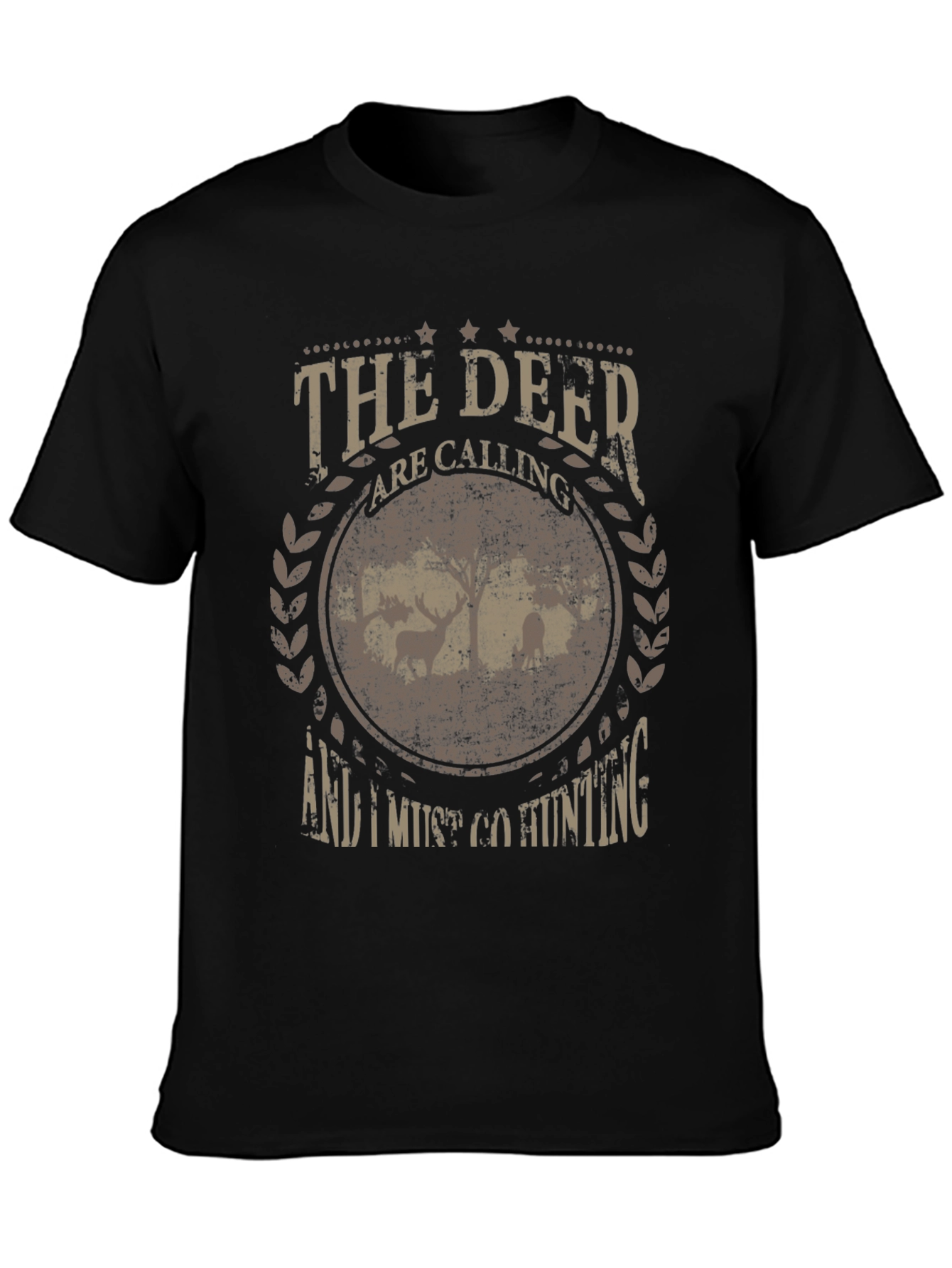 Black The Deer are Calling Hunting Graphic T-Shirt view 3