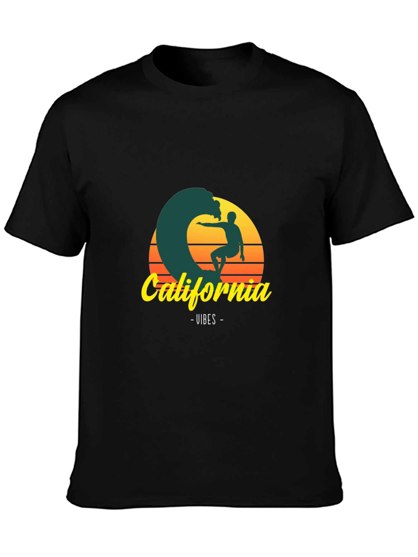 Black California Vibes Graphic Tee - Surfer T-Shirt view 3