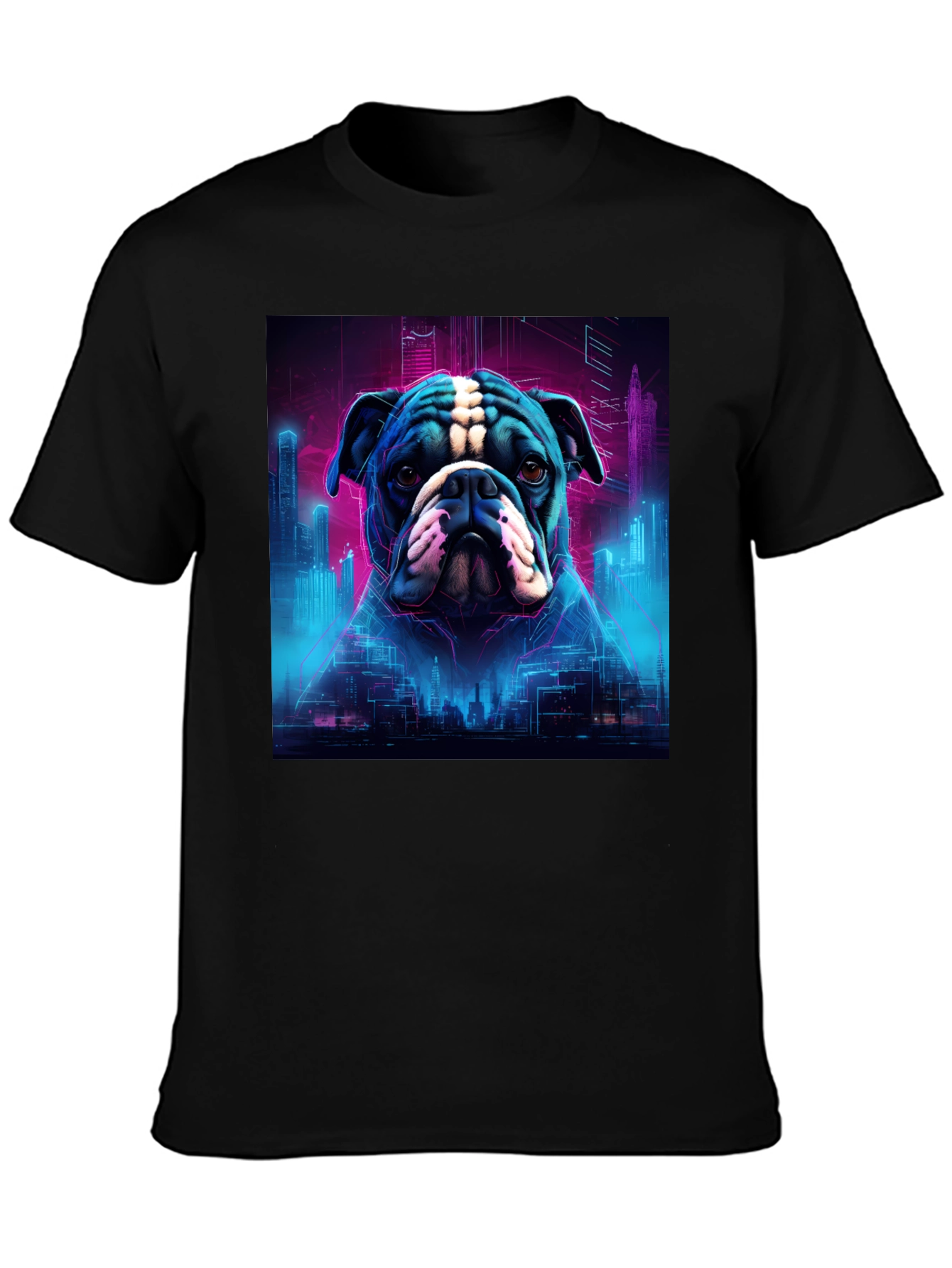Black Cyberpunk Bulldog Graphic Tee view 3