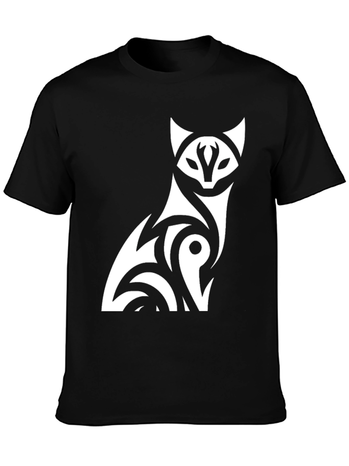 Black Tribal Fox Graphic Tee - Stylish Black T-Shirt view 3