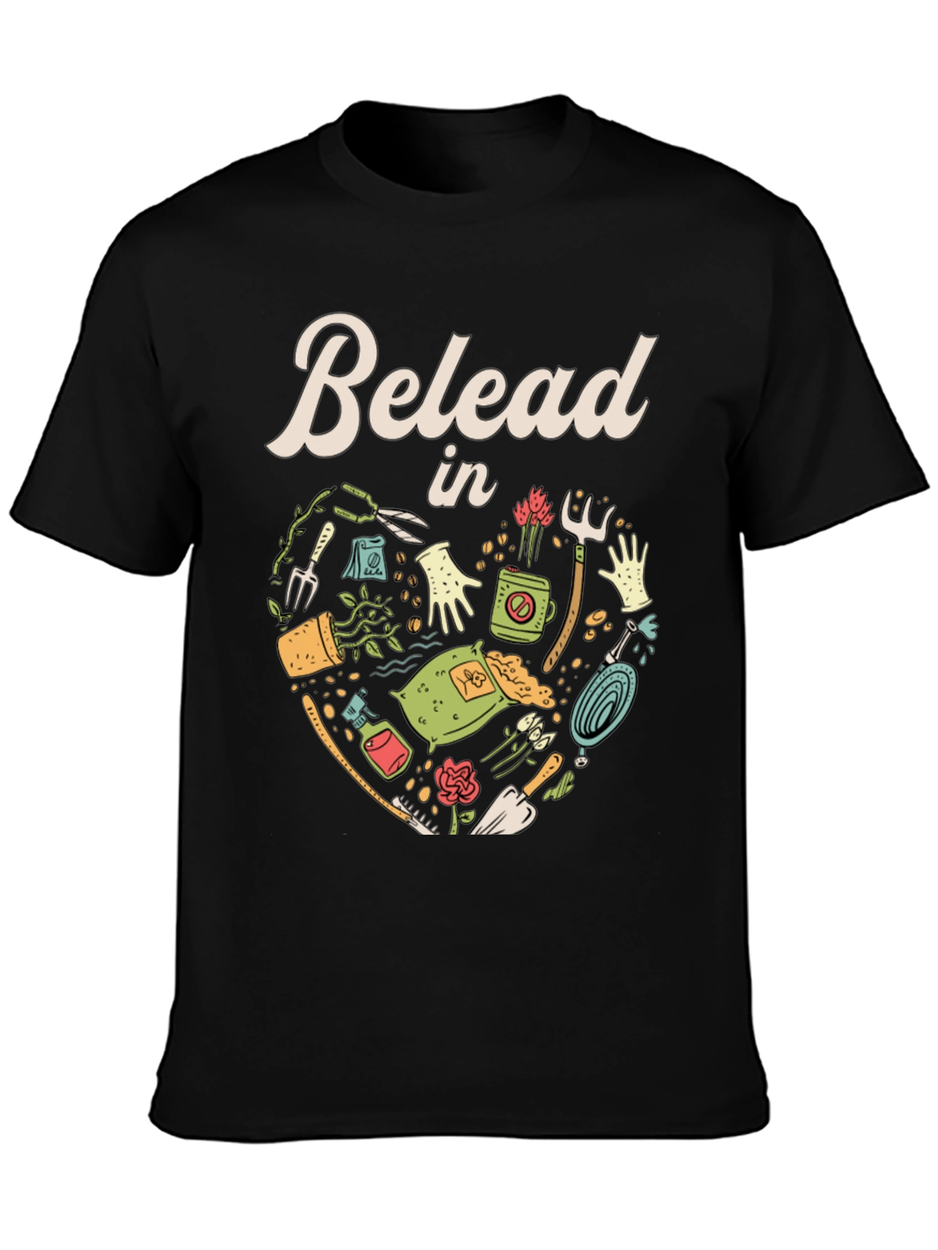 Black Gardening T-Shirt - "Belead in" Design - Black view 3