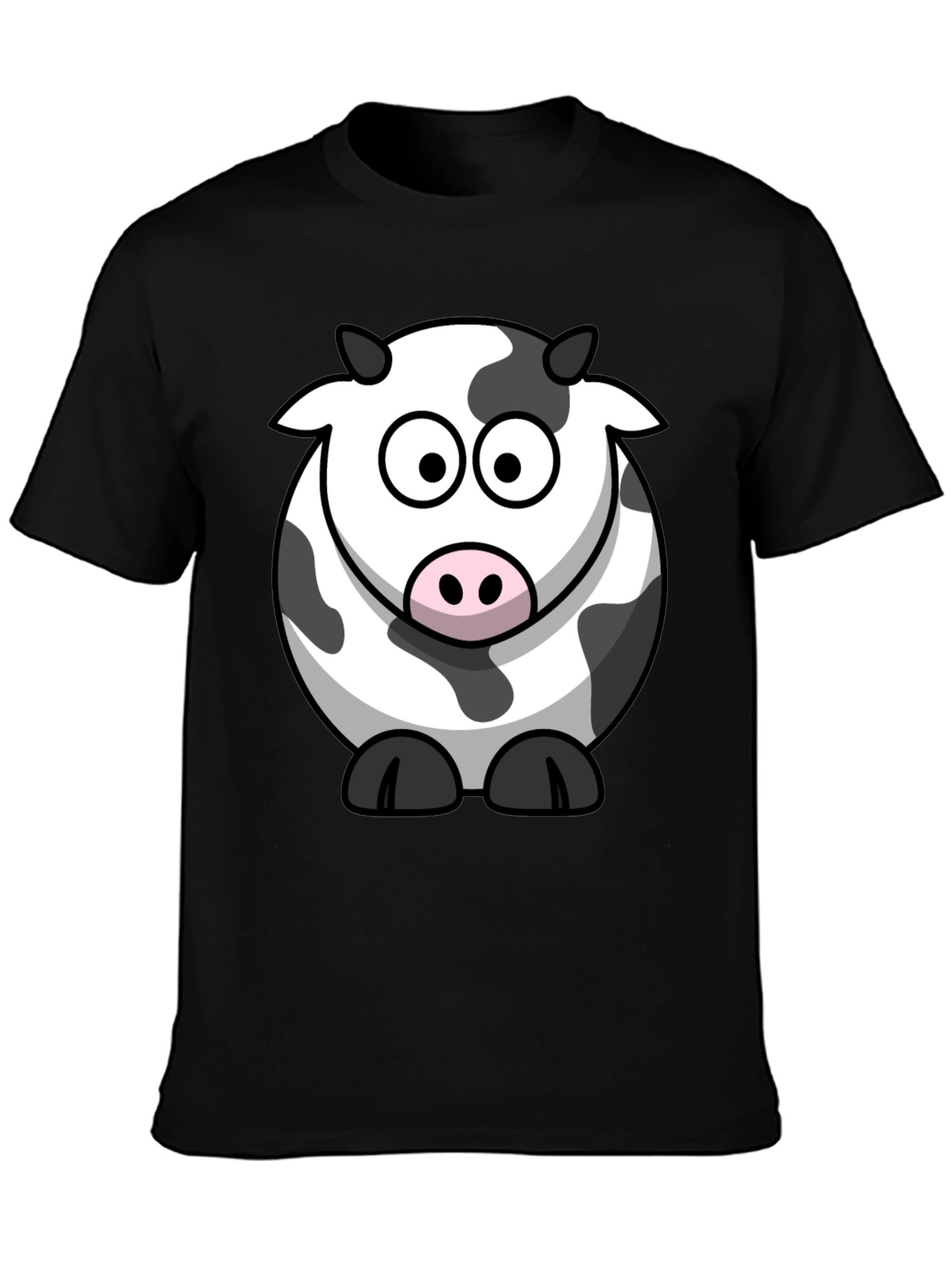 Black Cartoon Cow Graphic Tee - Black Cotton Comfort view 3